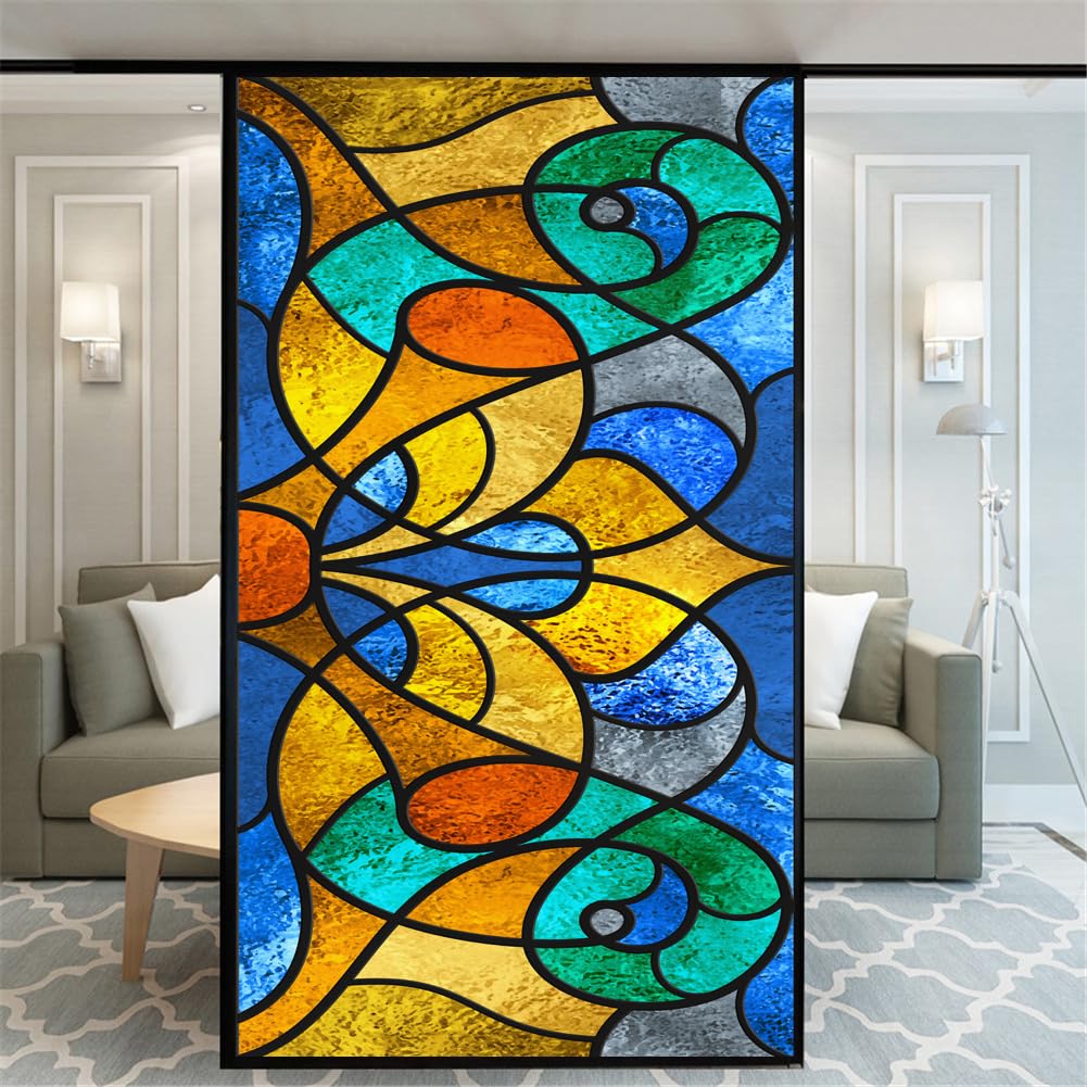 No Glue Decorative Privacy Frosted Window Film Modern Classic Stained Glass Door Window Decals Window Sticker 40x60cm(15.7"x23.6")