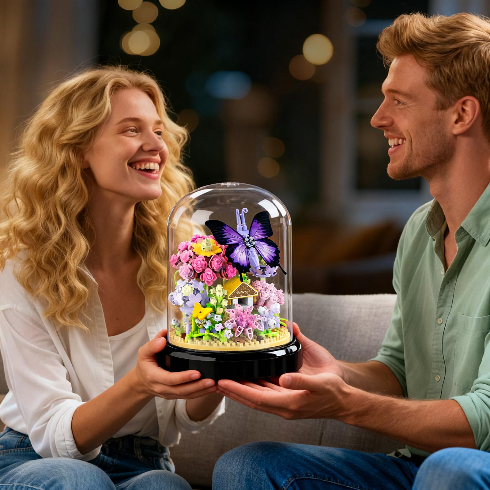 testlili Botanical Flower & Animal Bouquet Building Kit for Adults - 582-Piece Mini Block Set, Butterfly, 10 cm x 10 cm x 12 cm - Image 4