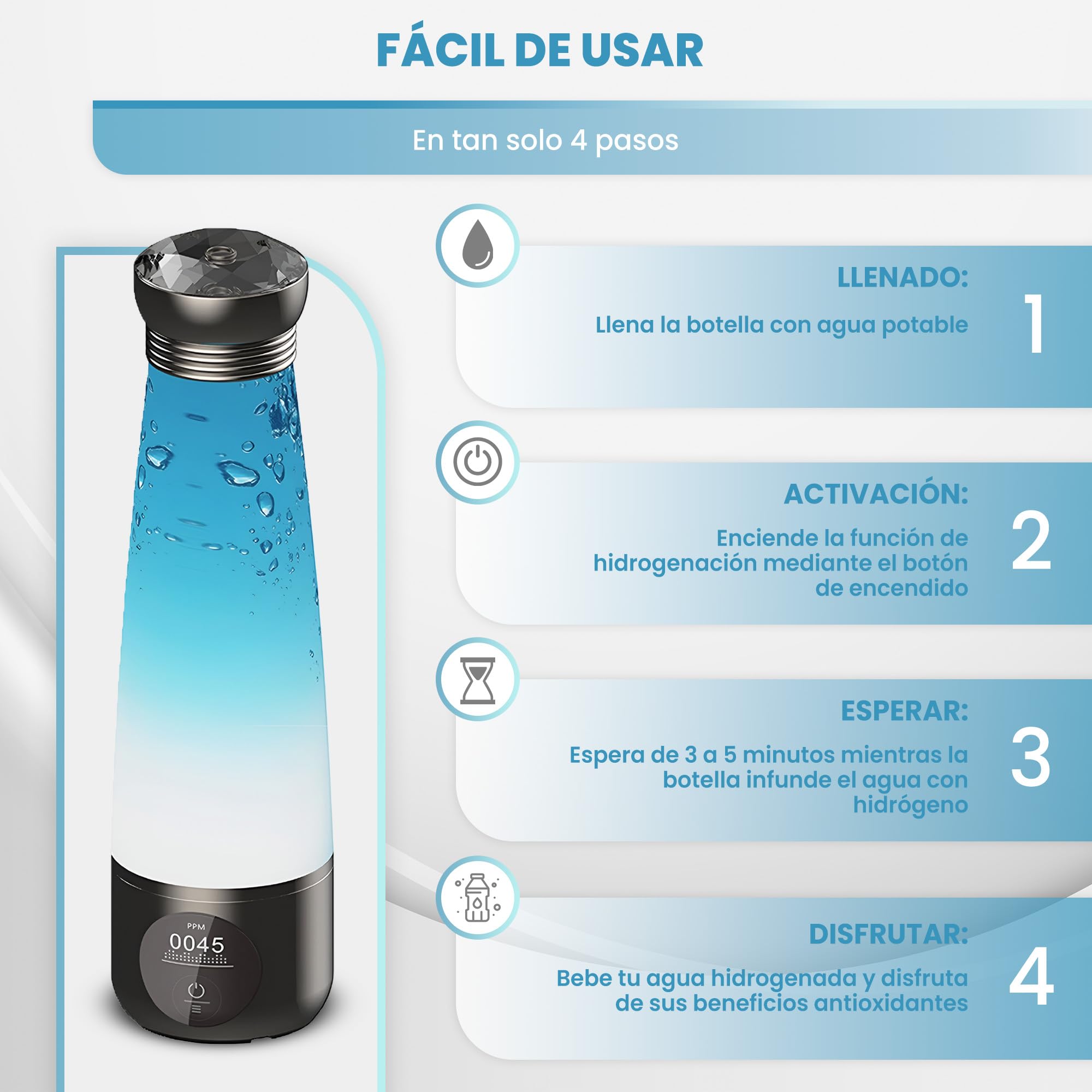 Arcanix Botella Agua Hidrogenada 280ml – Hydrogen Water Bottle, Maquina Hidrogenadora de Agua para Casa con Ionizador, Filtro y Osmotizador, Botella de Hidrogeno Molecular con Hidrogenador de Agua