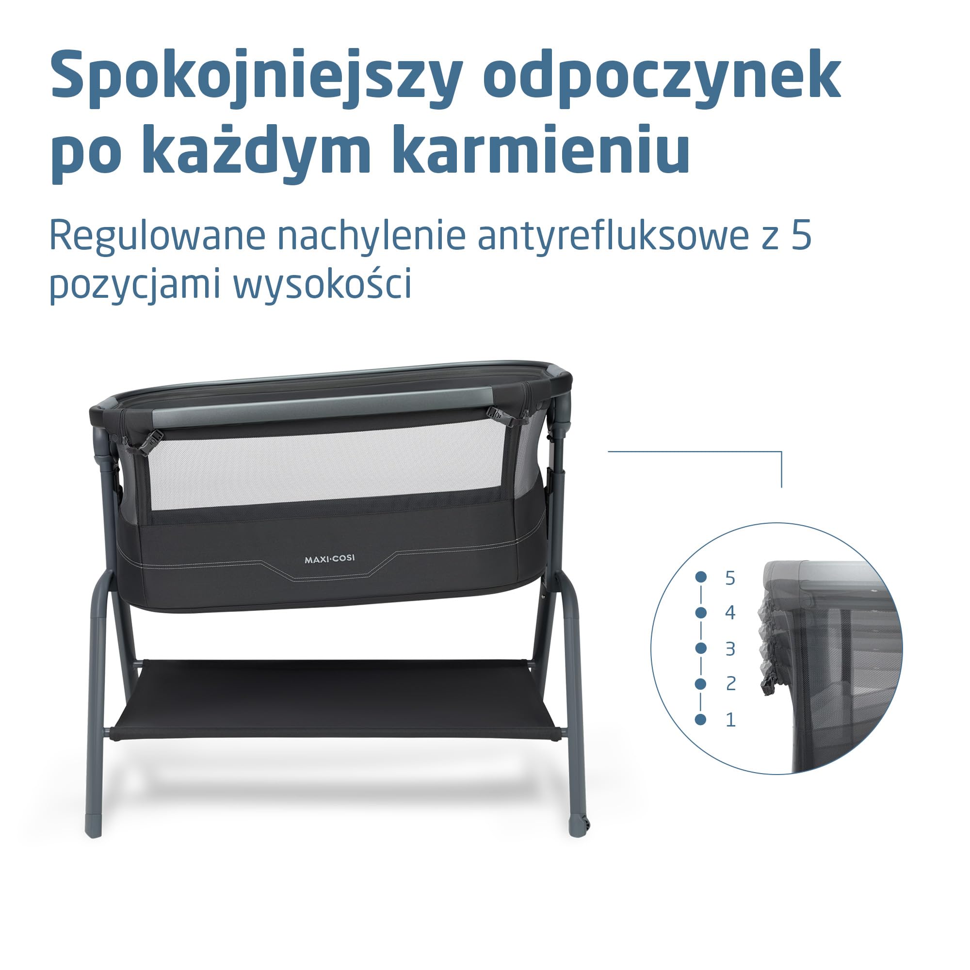 Maxi Cosi Iora² Dostawka do Łóżka, 0–6 Miesięcy (9 kg), Składane Lekkie Łóżeczko Dostawne, Materac CloudCore o Grubości 5 cm, 5 Wysokości, 2 Kółka, Łatwe Przesuwanie, Elegance Graphite