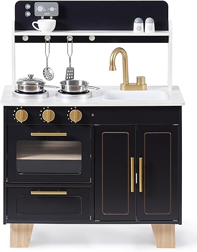 Miniatura 9 de ROBUD Juego de cocina de madera estilo mármol con estufa, horno y fregadero realistas para niños a partir de 3 años