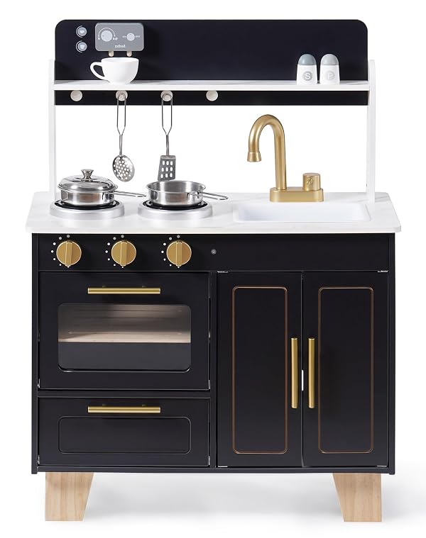 ROBUD Play Kitchen Set - Wooden Marble-Style Kitchen Playset with Realistic Stove, Oven & Sink for Kids Ages 3+ by ROBUD - Image 9