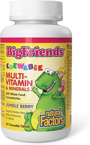 Natural Factors Big Friends, multivitaminas y minerales masticables, bayas de la selva, 60 tabletas masticables