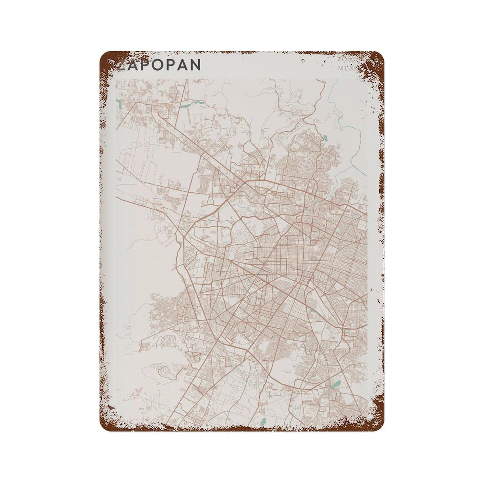 xiaoxiaoshen Zapopan Map Mexico Travel Gift Farmhouse Decor Wall Decor Art Metal Tin Poster Modern Home Decor Art Home Bar Shop Decorations Vintage Sign 40x30cm