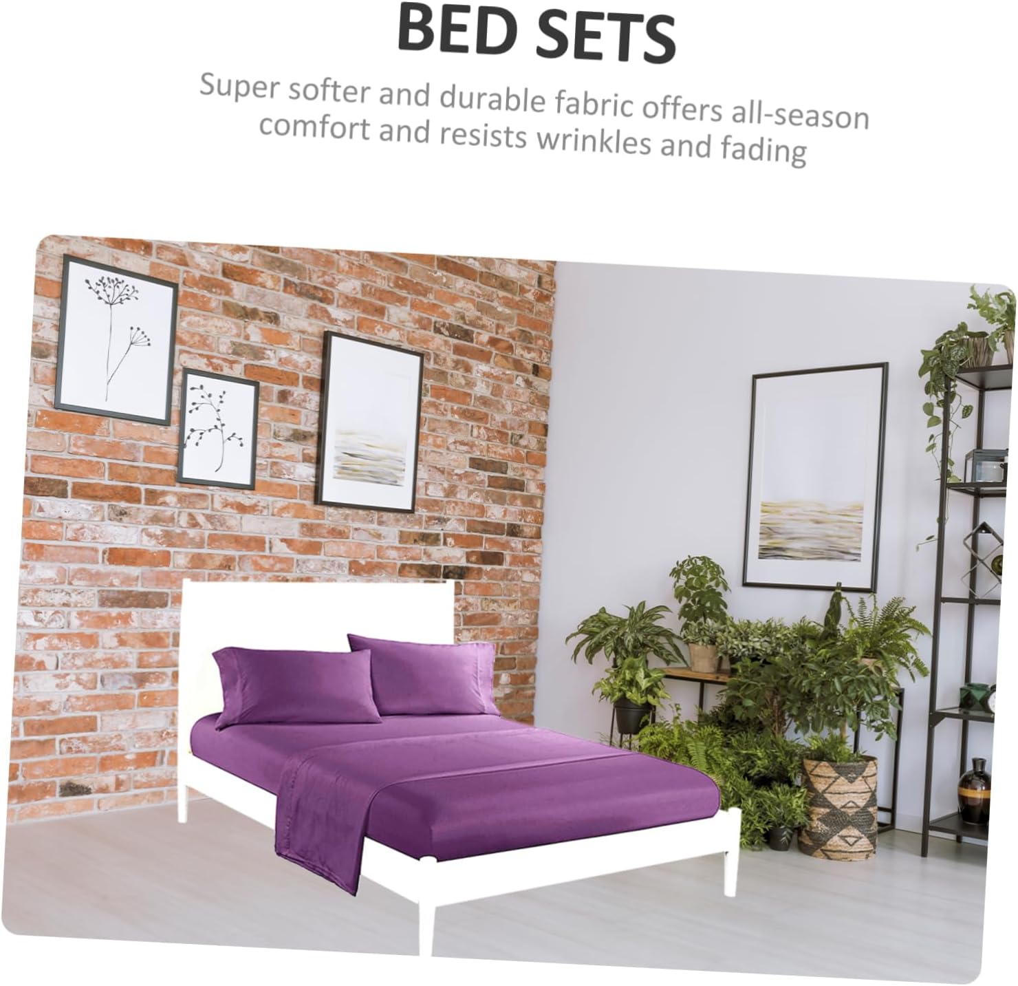 Alipis Queen Solid Color Bed Sheet Set 4-Piece Lightweight Bedding Fitted Sheet and Pillow Shams Soft Breathable Easy Care for Bedroom Decor