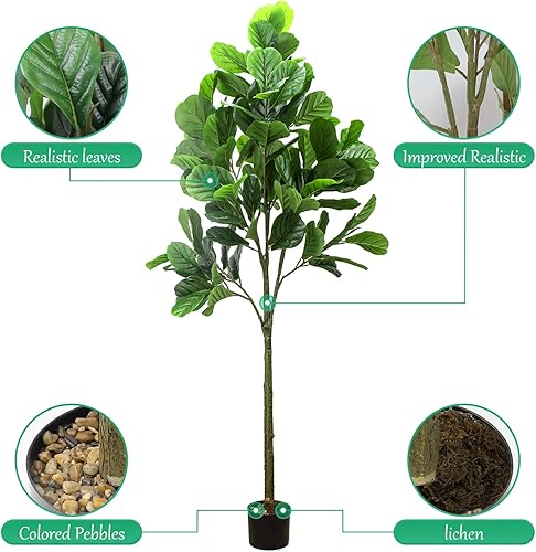 Miniatura 18 de SZHLUX Árbol de higuera artificial de hoja de violín de 5.2 pies, plantas artificiales para decoración del hogar en interiores, árbol de ficus