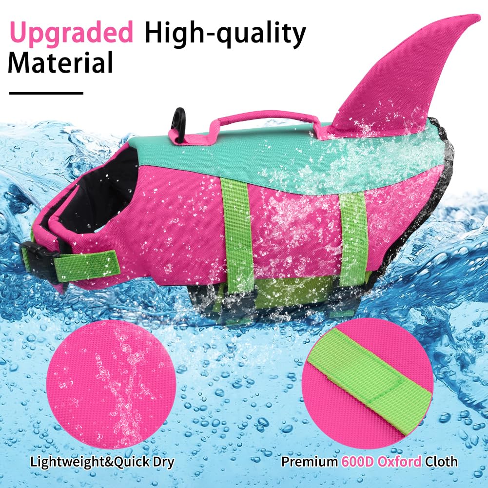 EMUST Shark Life Jackets for Dogs, Adjustable Ripstop Dog Life Vest for Water Safety Pet Life Vest with Rescue Handle Safety Vest for Swimming Pool Beach Boating, (L,PinjiePink) - 2