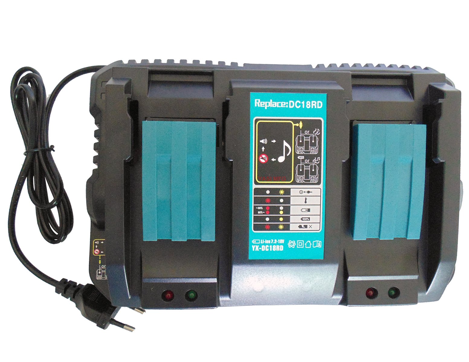 YASI MFG Cargador para Makita DC18RD Doble Cargador rápido 14.4 V - 18 V 4 A DC18RA DC18RC para Makita 18V BL1815 BL1830 B BL1840 B BL1850 B & 14.4V BL1415 BL1430 B BL1440 B BL1450 B