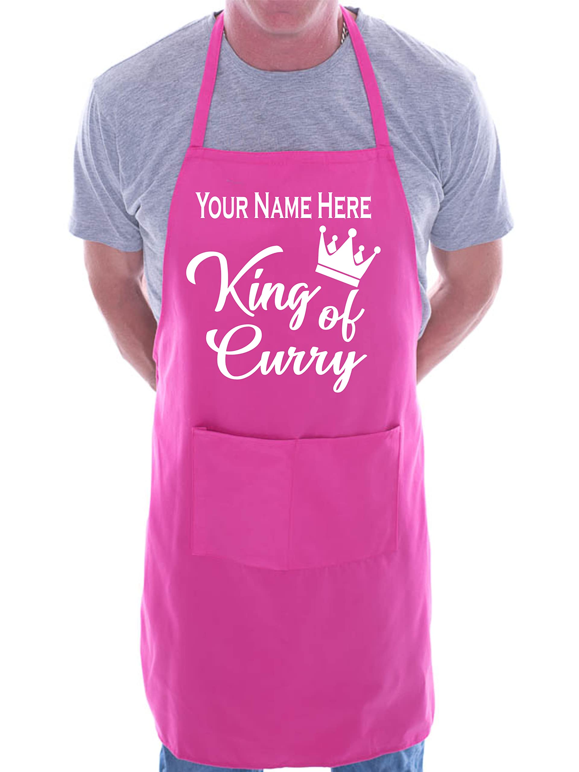 Print4U Personalise This Apron King Of Curry Any Name Here BBQ Cooking Apron Pink