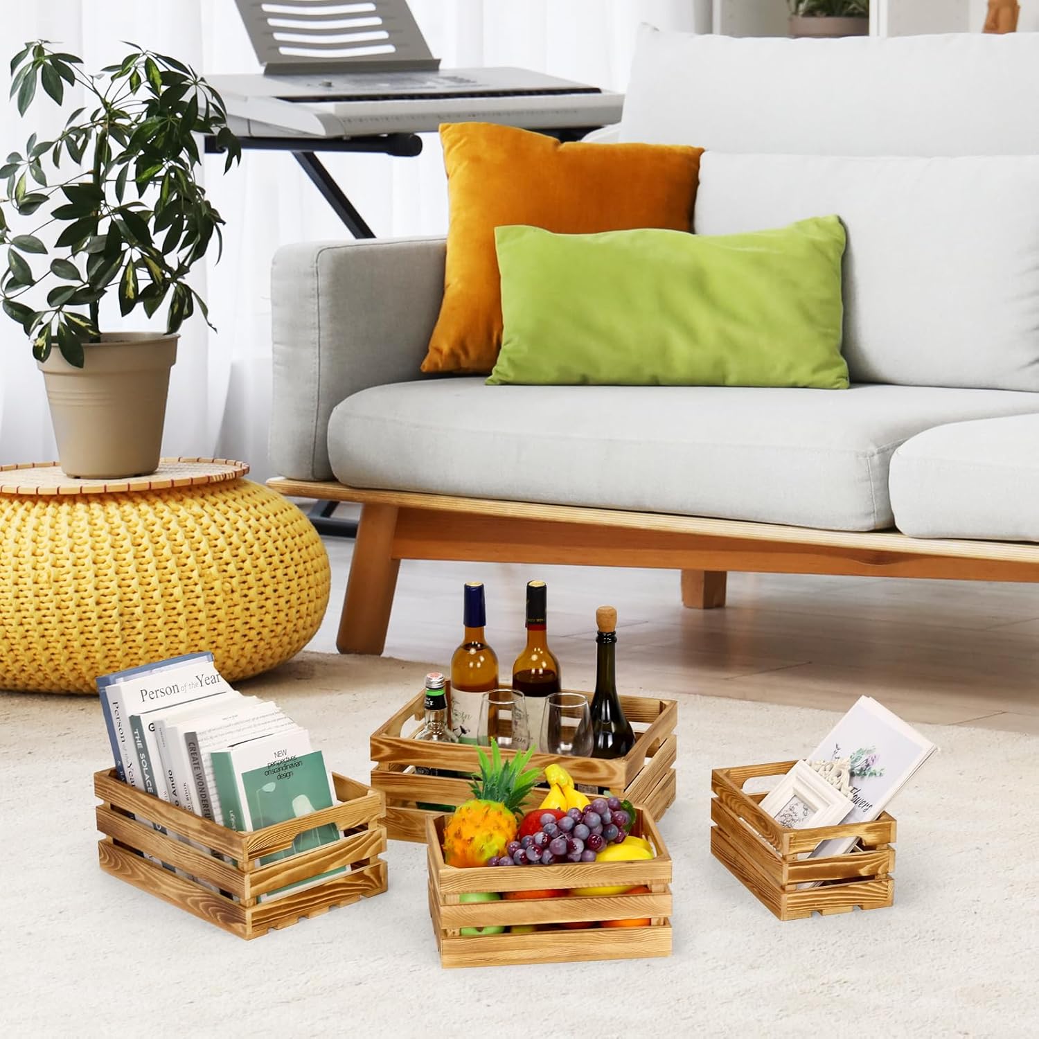 BOBOKA Set of 6 Decorative Wood Crates Nesting Storage Container, 6 Size Farmhouse Decorative Wooden Storage Boxes, Rustic Wooden Crates for Storage, Display, Christmas Decorations