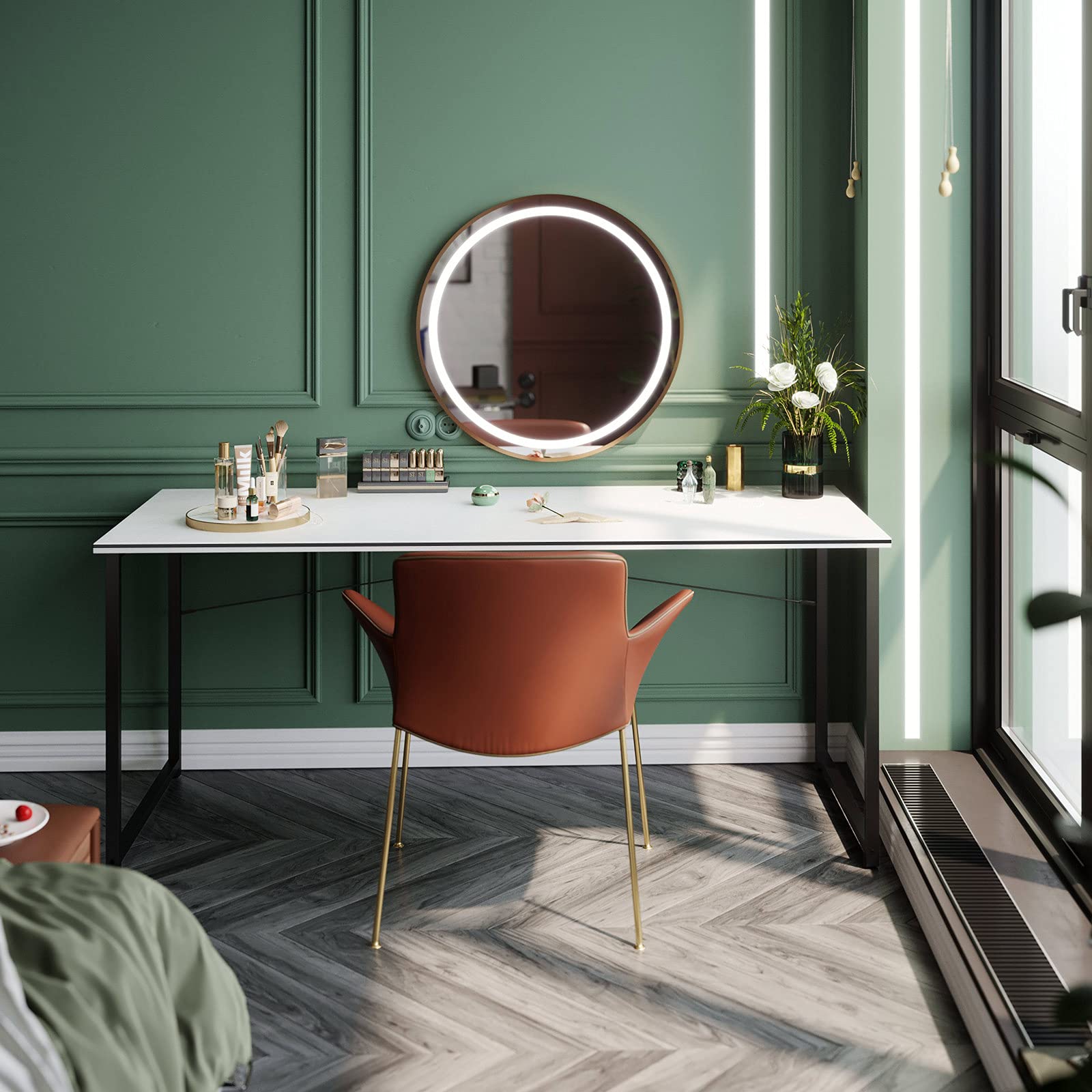 Coleshome 63 Inch Computer Desk, Modern Simple Style Desk for Home Office, Study Student Writing Desk,White Desktop with Black Edge