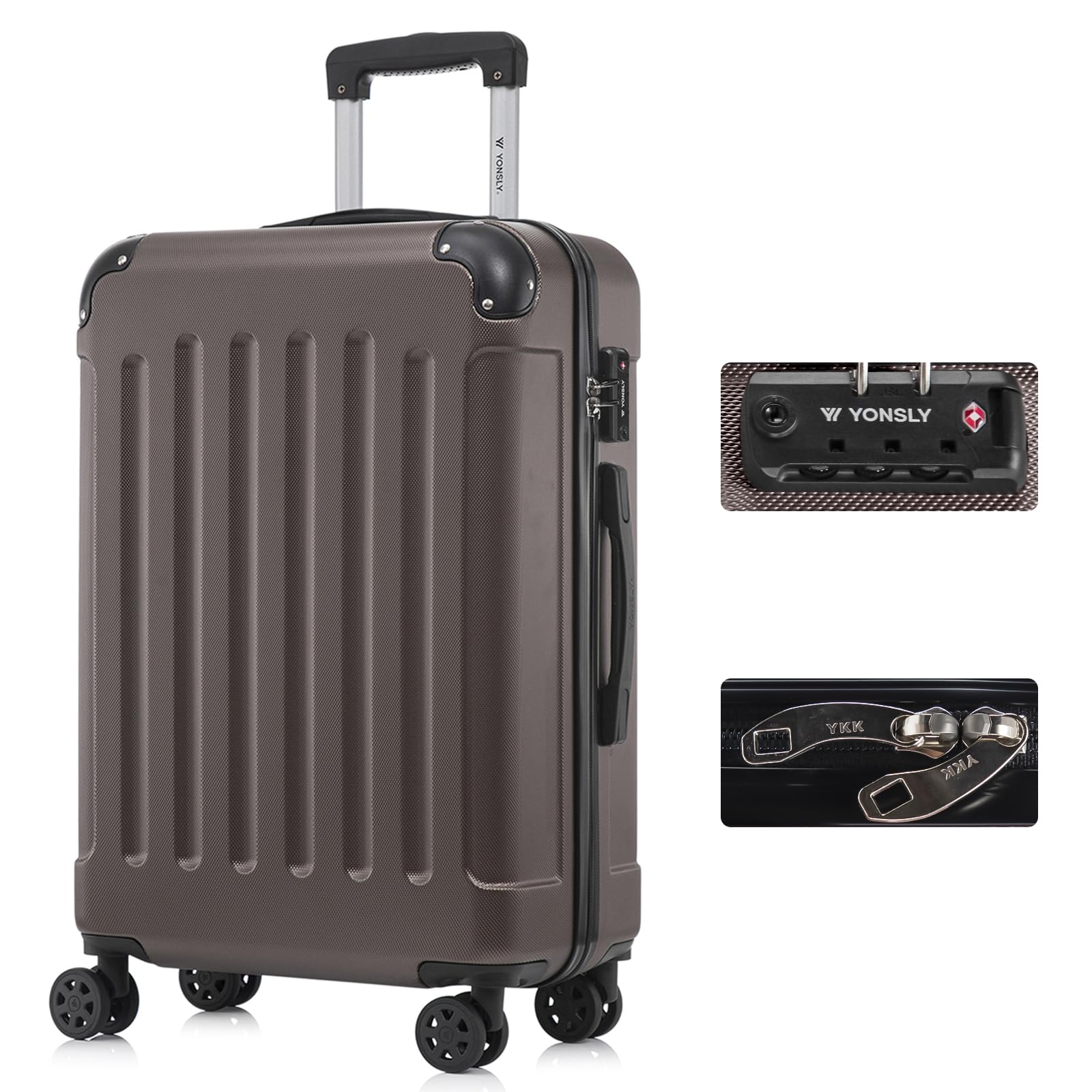 yonsly Koffer Suitcase, Trolley Reisekoffer, Rollkoffer Handgepäck mit 4 Rollen 360°, ABS Hartschalen, Sicherheitsschloss, Weicher Gummigriff, 210D-Futter