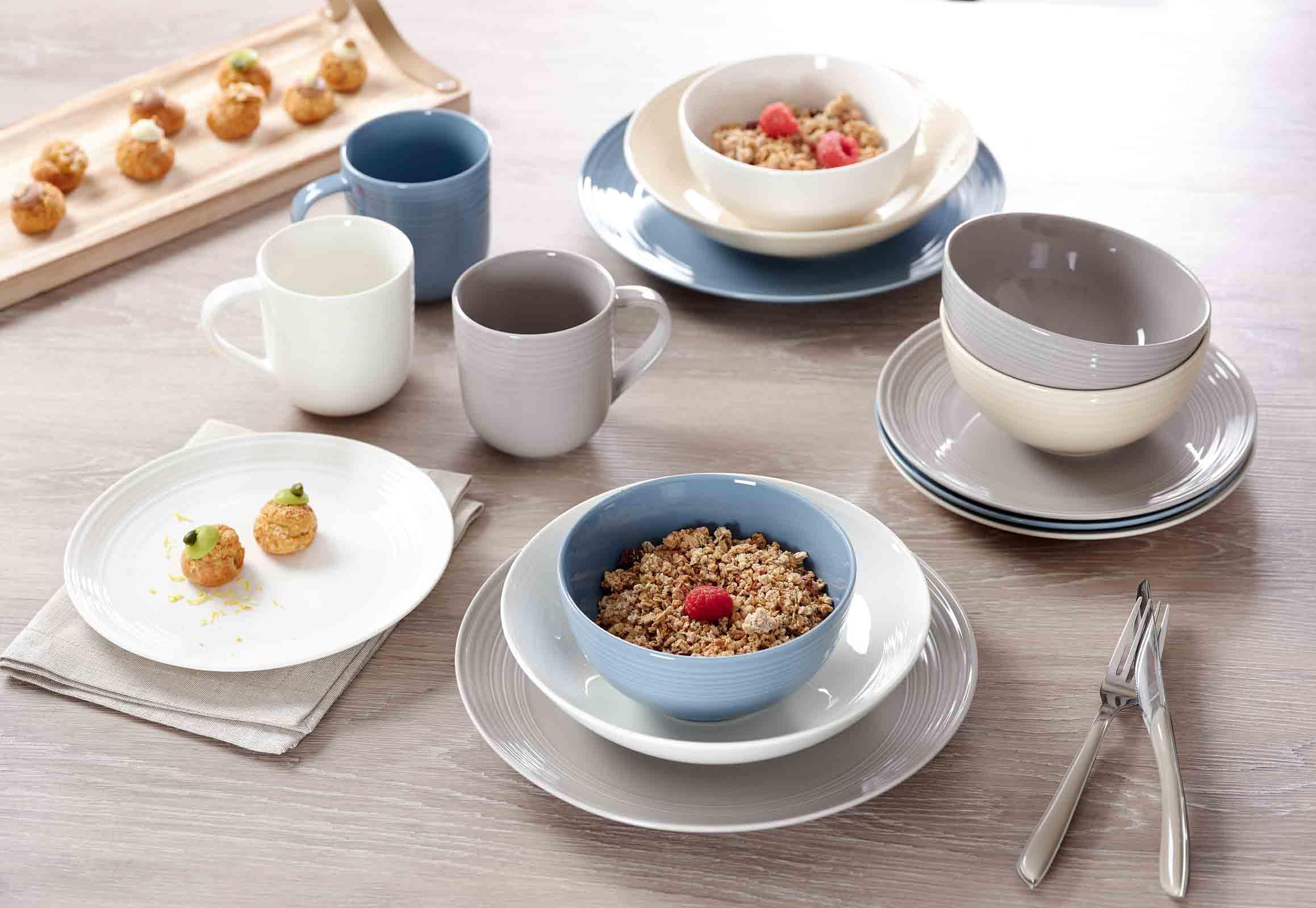 Ritzenhoff & Breker Levi Dessertteller 6er Set, 21 cm, Frühstücksteller mit feinem Rillenrelief, Skandinavisches Design, Porzellan, Weiß