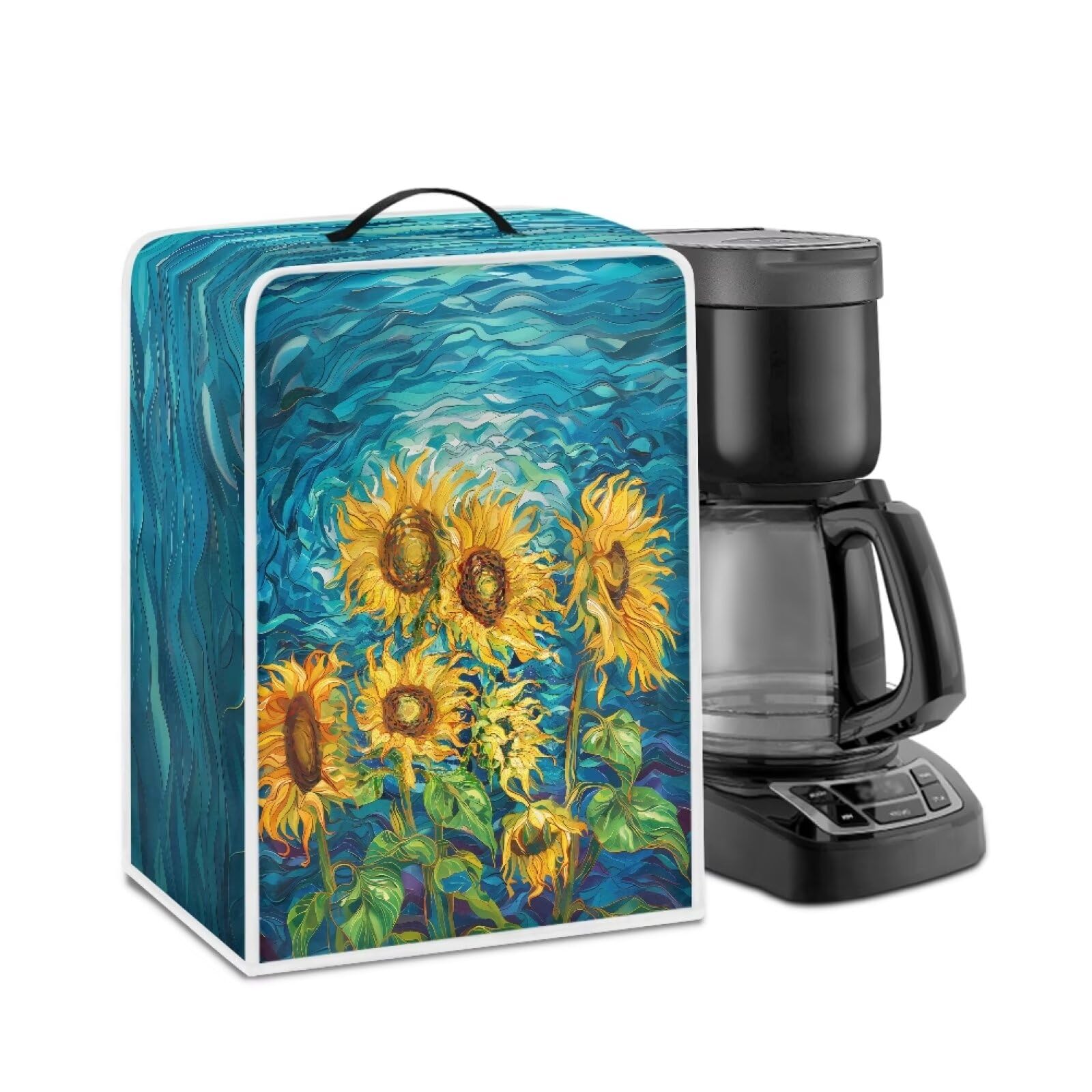 Sunflower Painting Coffee Maker Cover Dust Covers with Top Handle Long-Lasting Coffee Maker Appliance Cover with Top Handle for Home Office Easy to Clean