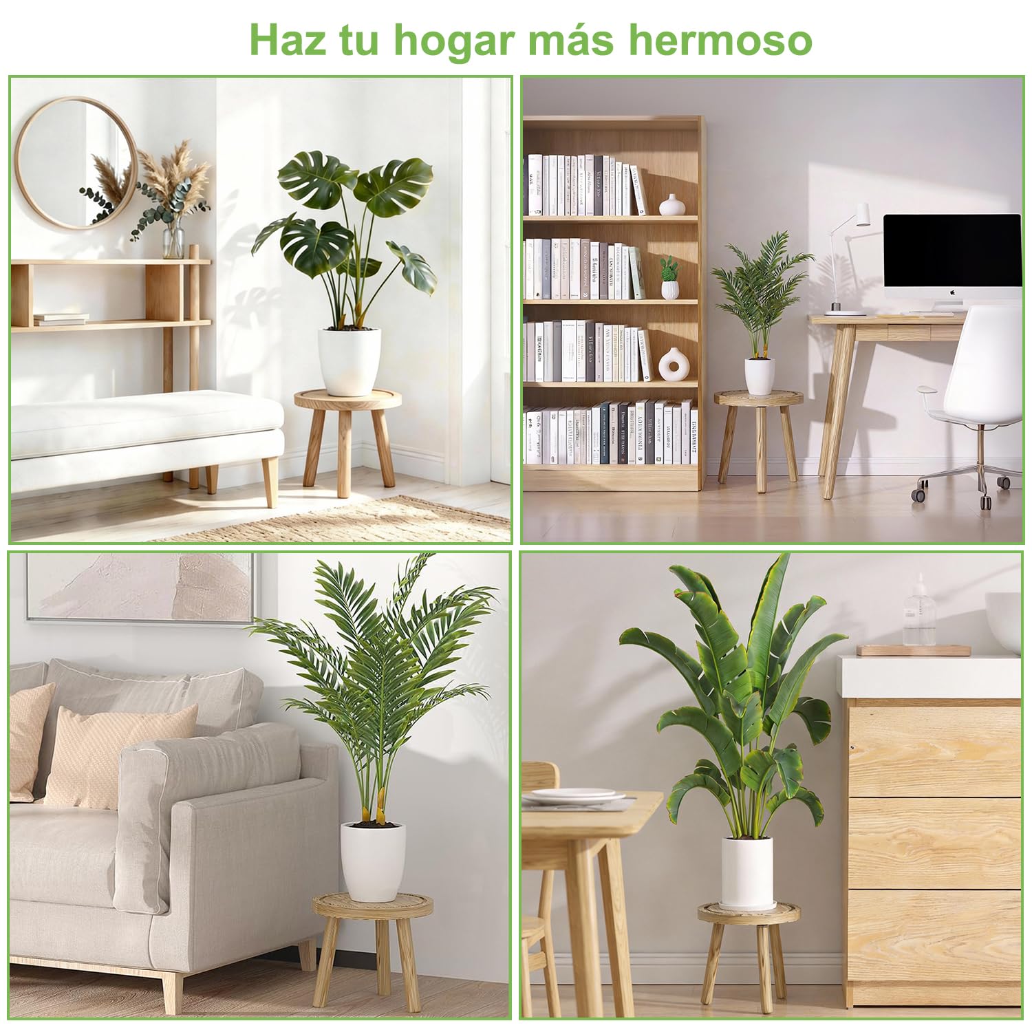 FUSHITON 3 Banquitos para Plantas Redondos de Interior, Juego en Marrón Claro, Mesa Jardinería & Soporte Esquina, Estante Alto para Dormitorio, Oficina