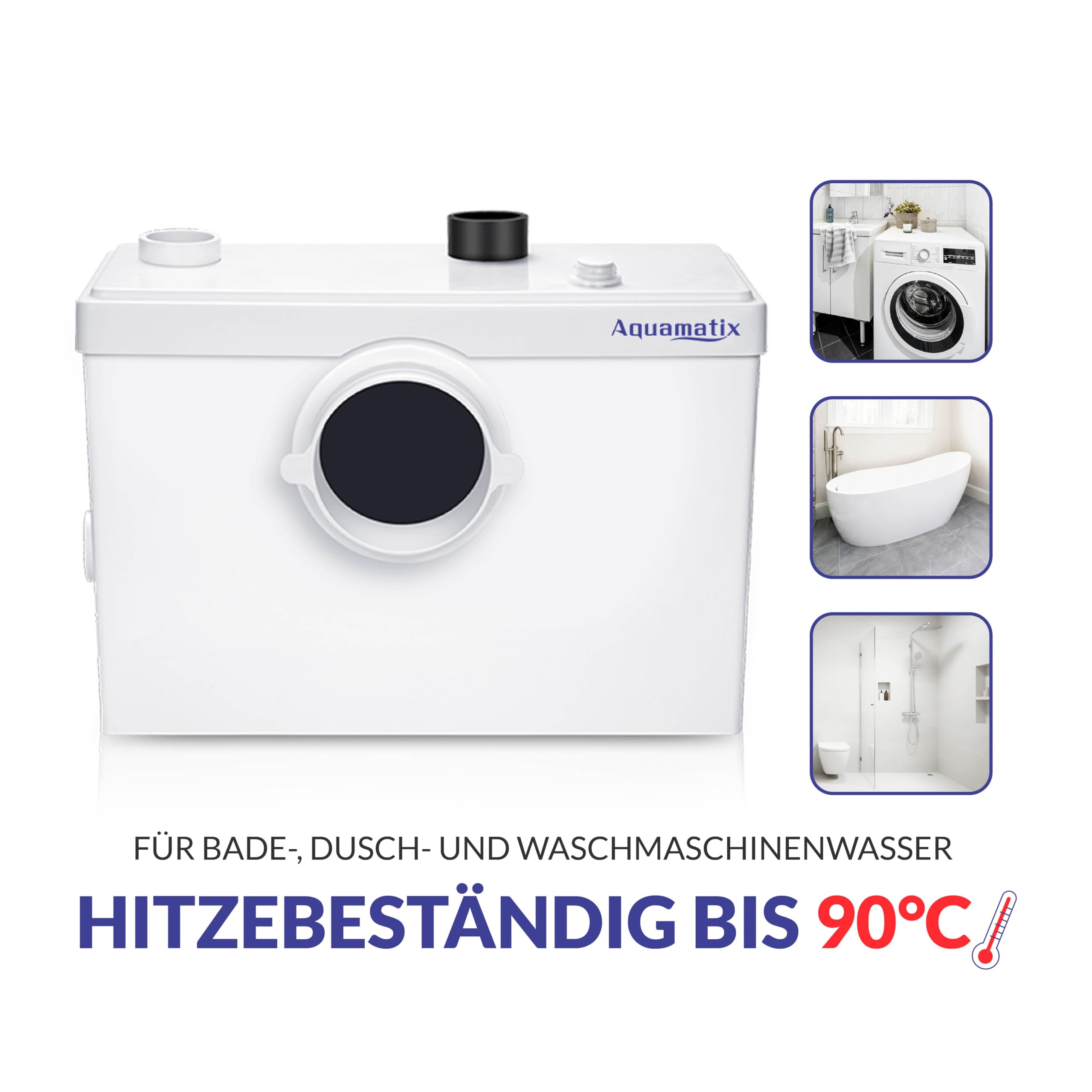 Aquamatix Kleinhebeanlage Hebeanlage 600 W mit Häcksler, Abwasserhebeanlage bis 10 m Förderhöhe, mit 3 Einlässen, für WC, Dusche und Waschbecken