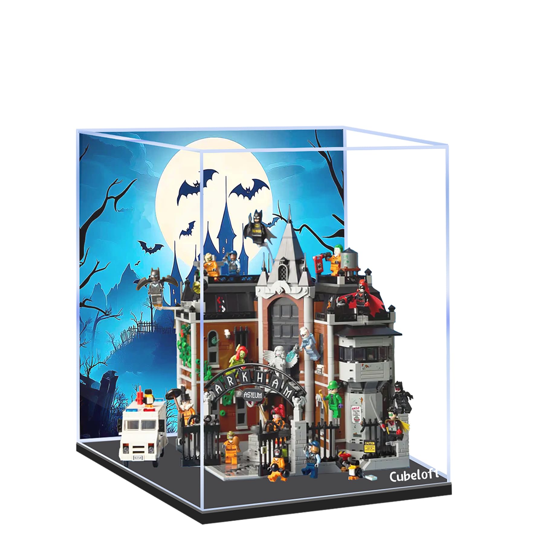 Cubeloft Acrylic Display Case For Lego 76300 Arkham Asylum Building Set, Dustproof Transparent Box - Only Display Case, Display Box Compatible With Lego 76300 (Back Spray 3Mm A)