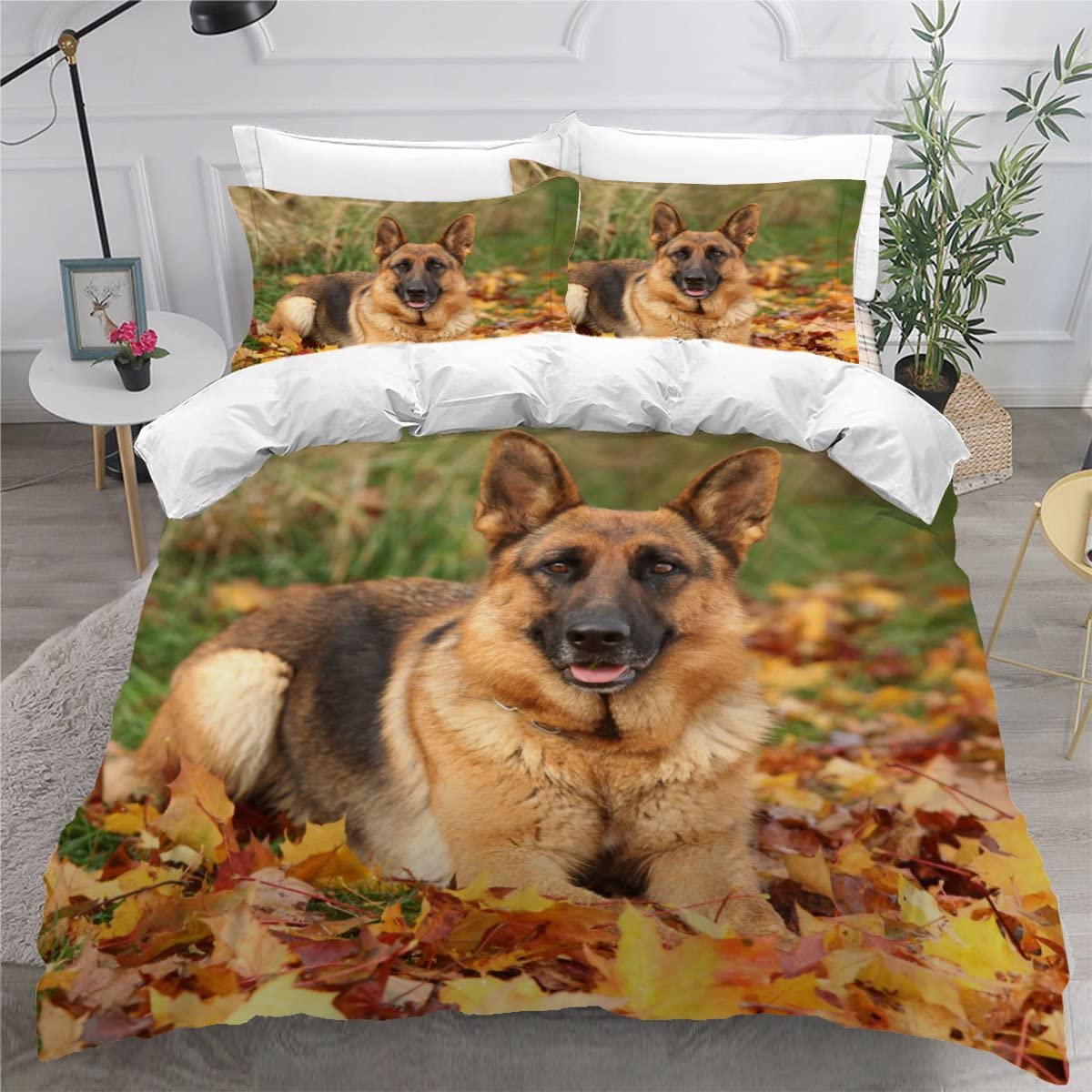 VASENA Duvet Cover King Size 3d Printed Adults Teenager Microfiber Fluffy Kingsize Bedding German Shepherd Dog Animal Comforter Cover King Size Bedding with Pillowcases（230x220）