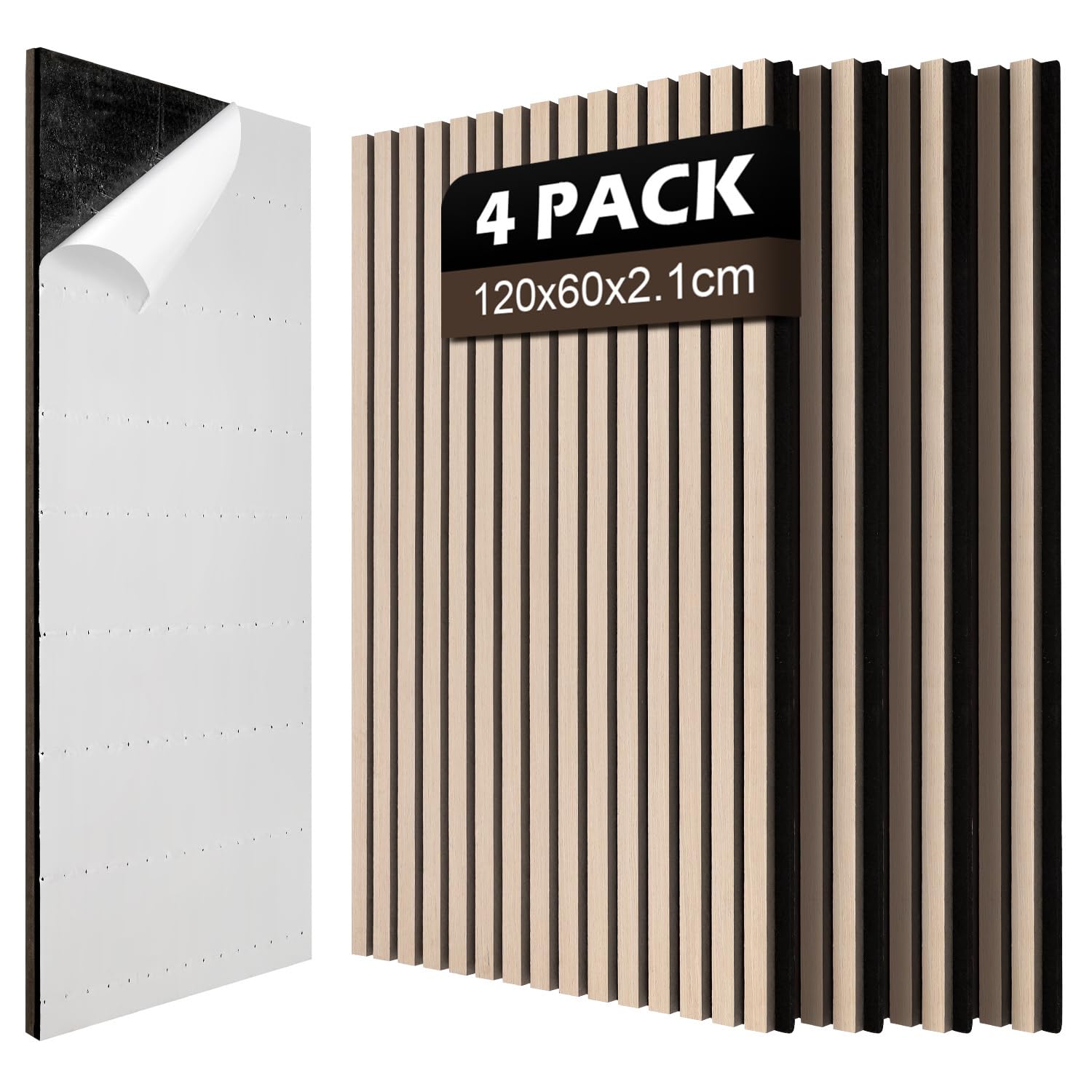Paneles acústicos autoadhesivos de madera 2,88㎡ – 4 unidades 120 x 60 cm, paneles de pared 3D aislamiento acústico reducción de eco, aislamiento acústico para cine en casa y sala de música