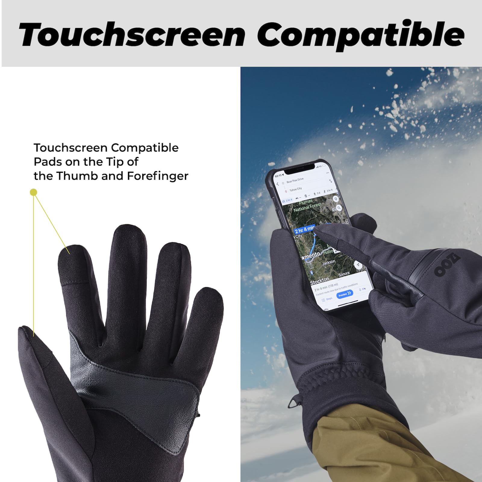 OOZi Guantes de invierno para hombre y mujer, resistentes al viento, repelentes al agua, guantes cálidos con bolsillo con cremallera para clima frío