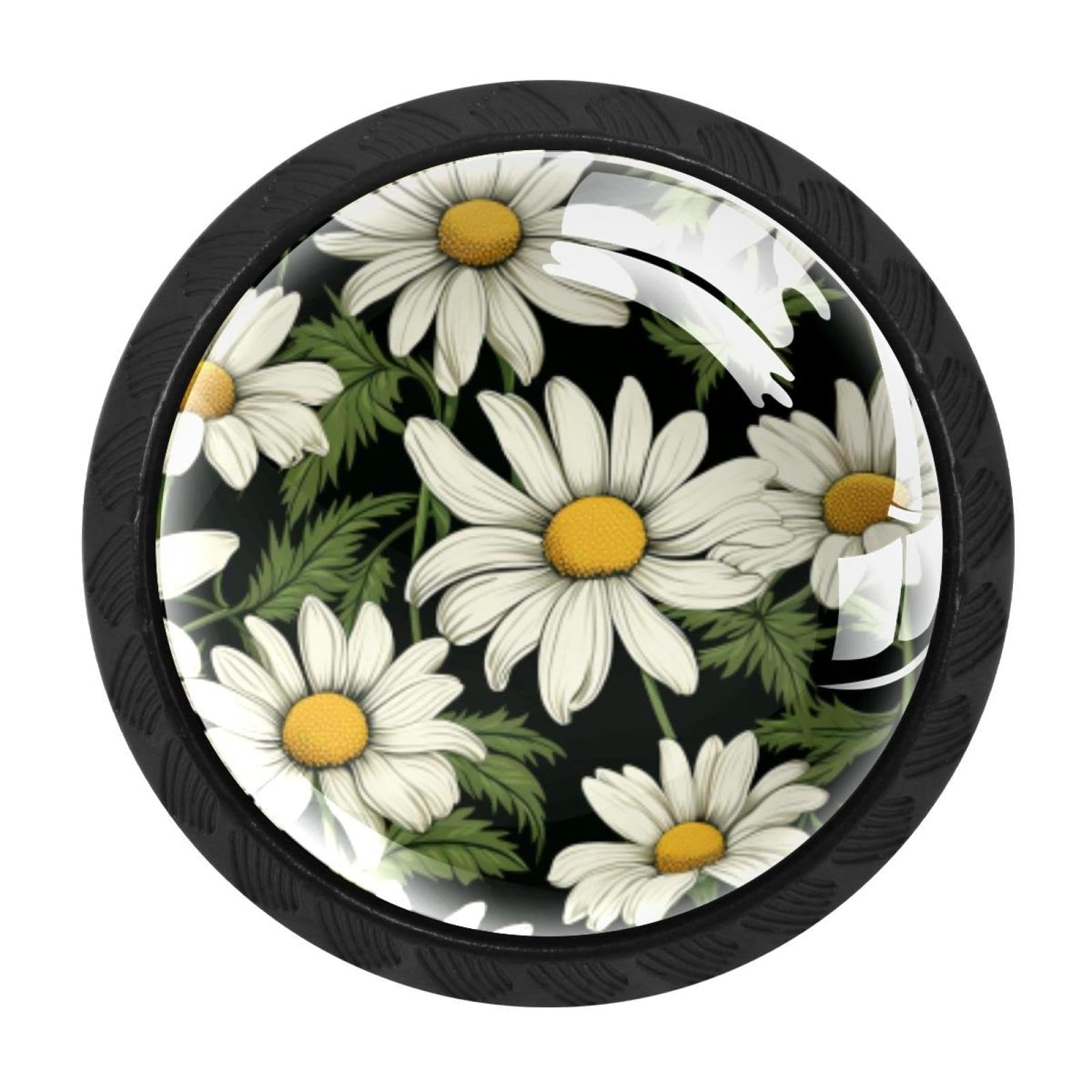 CHENZZZZ Daisy Drawer Knobs 4 Pack Crystal Dresser Knobs 35mm Glass Cabinet Knobs for Home Office Bathroom