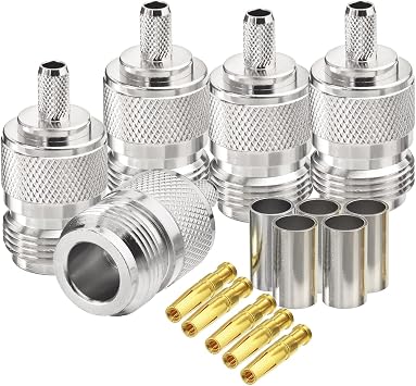 Eightwood N Female Crimp RF Connector 50 ohm for RG58 RG142 LMR195 Cable 5-Pack