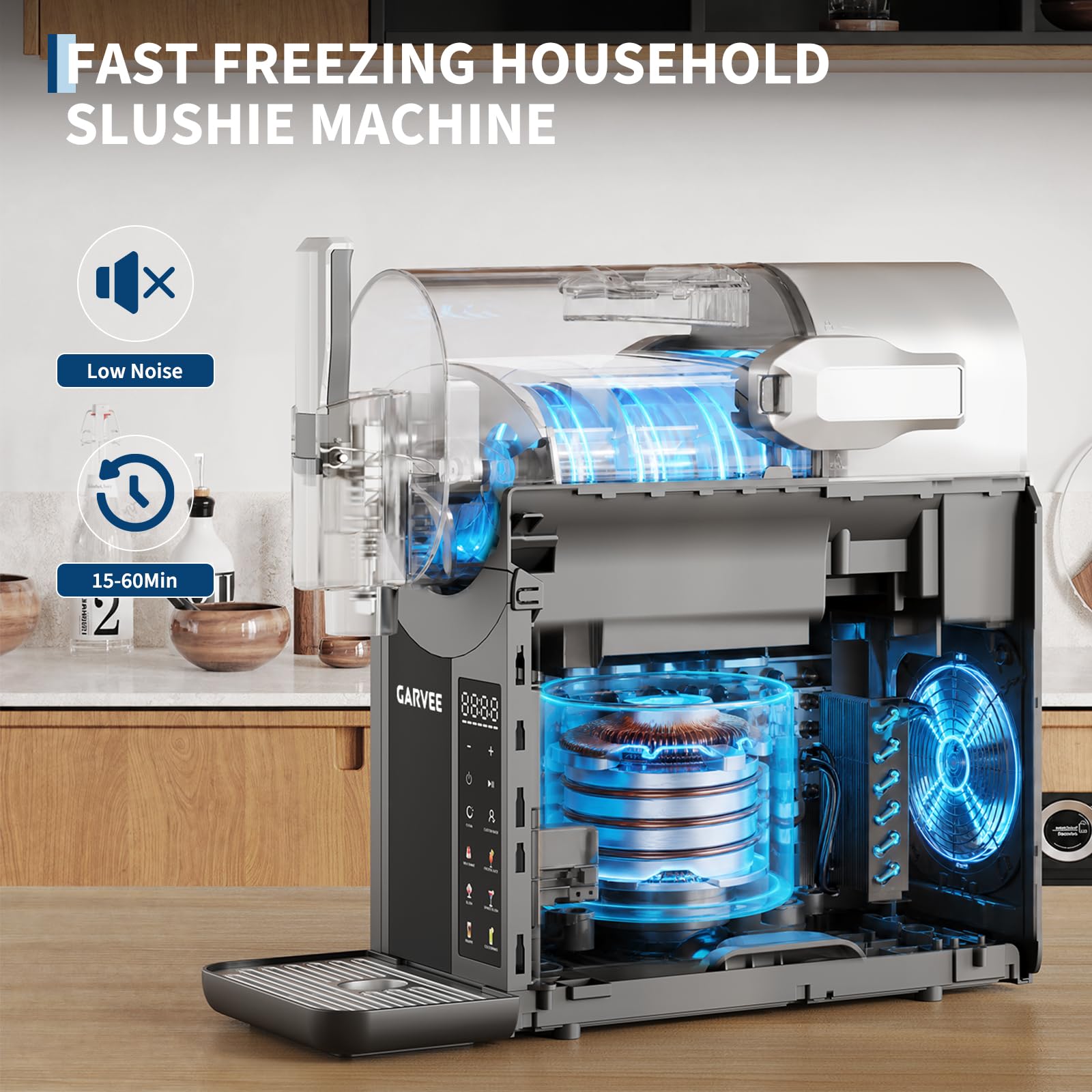 Slush Maschine, 6-in-1 Slush Ice Maker,2 l, 7 Smarten Programma, Softeismaschine Für Zuhause, Automatische Reinigung, Eismaschine Slush Für Slushie, Milchshake, Frappé, Wein, Cocktail Maschine,Schwarz