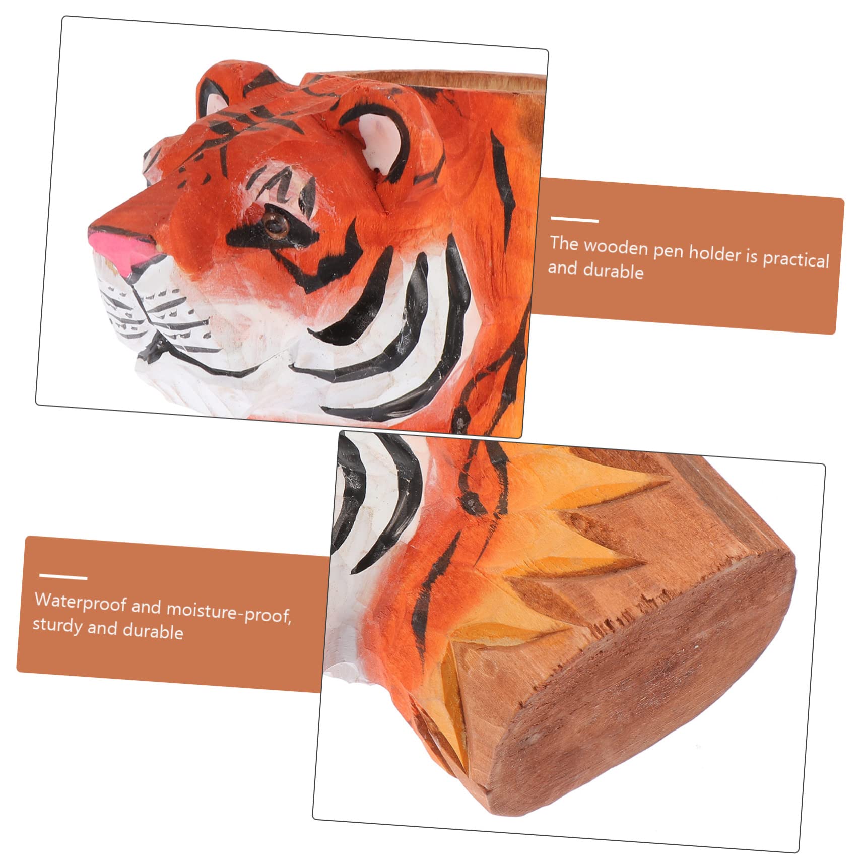 Operitacx 2stücke Tiger Design Stiftehalter Aus Holz Multifunktionaler Schreibtisch-organizer Für Stifte Bleistifte Und Zubehör Für Büro Schule Und Zuhause Kreatives Deko-element Für