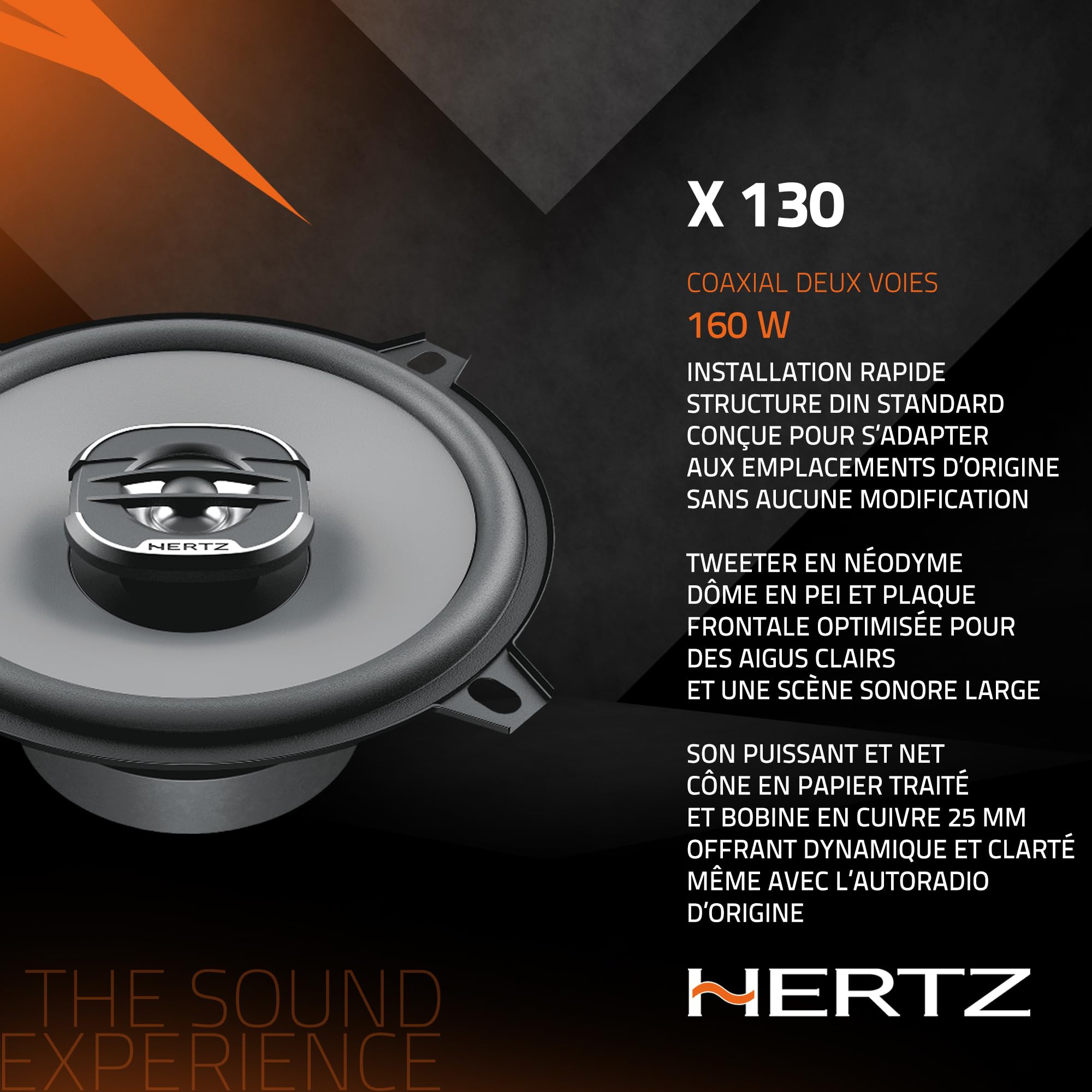 Hertz X 130 – Paire de coaxiaux 2 Voies 130 mm 160W avec cône polypropylène et Tweeter intégré pour amélioration système Audio OEM