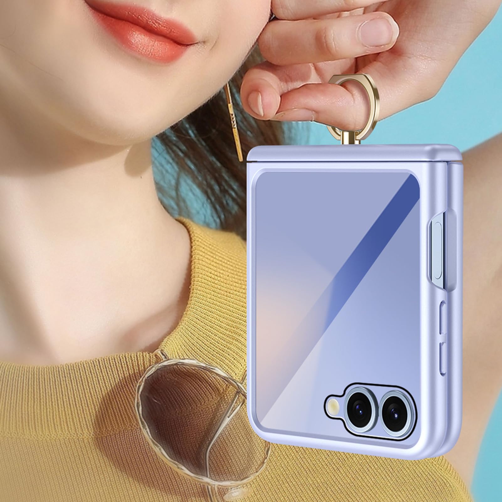 Zawiasowe etui do Samsung Galaxy Z Flip 8, obrotowe powlekanie pierścieniem, odporna na wstrząsy osłona ekranu, kompleksowa osłona, czarne, Flip 8
