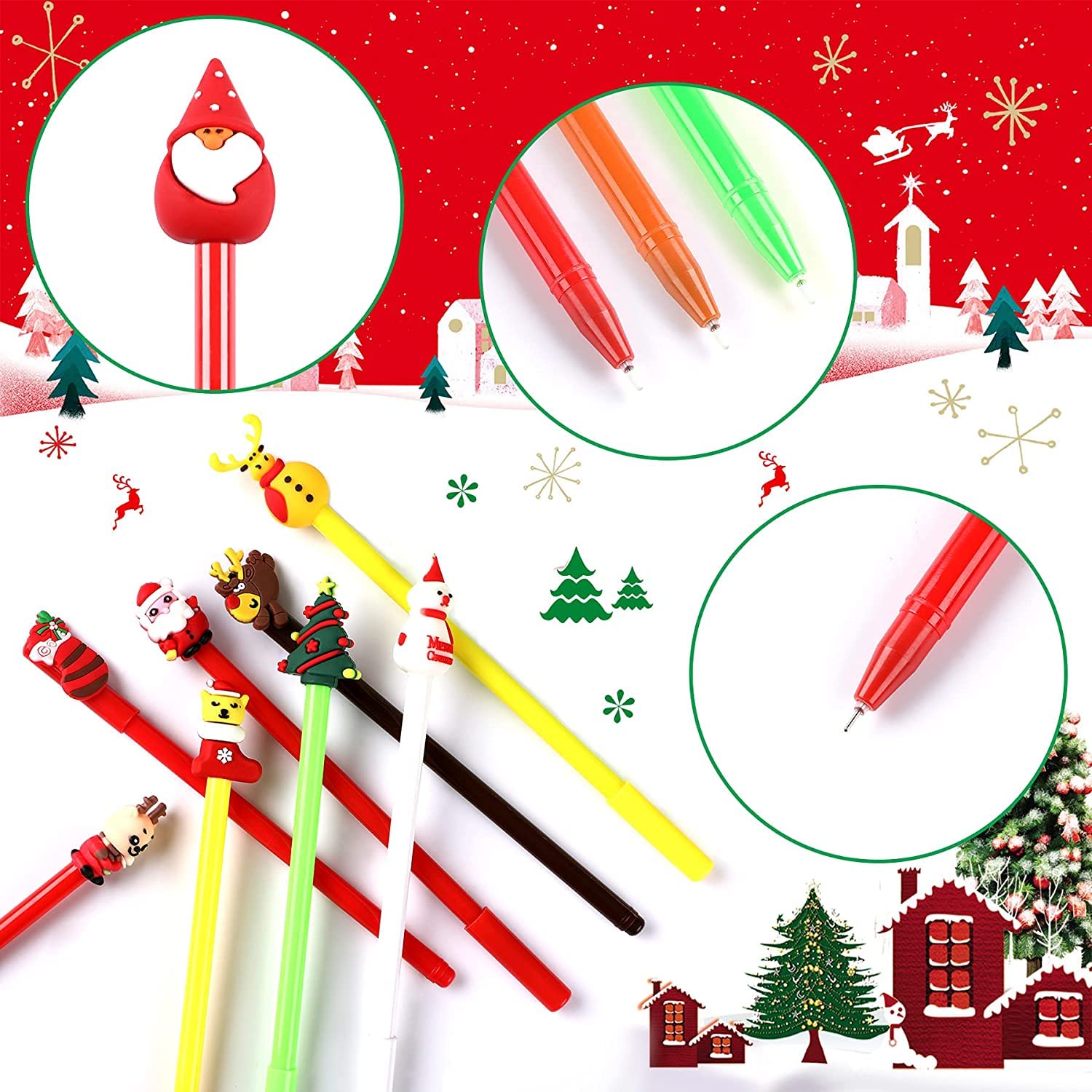 SANNIX 20 Pieces Christmas Cartoon Gel Ink RollerBall Pens for Gift School Office Home Supplies Snowman Christmas Tree, Elk - Image 3