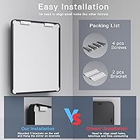 Vista 5 de ISKM Espejo con marco negro para pared de 20 x 16 pulgadas, espejo de tocador de baño antioxidante, vidrio templado, espejo rectangular redondeado