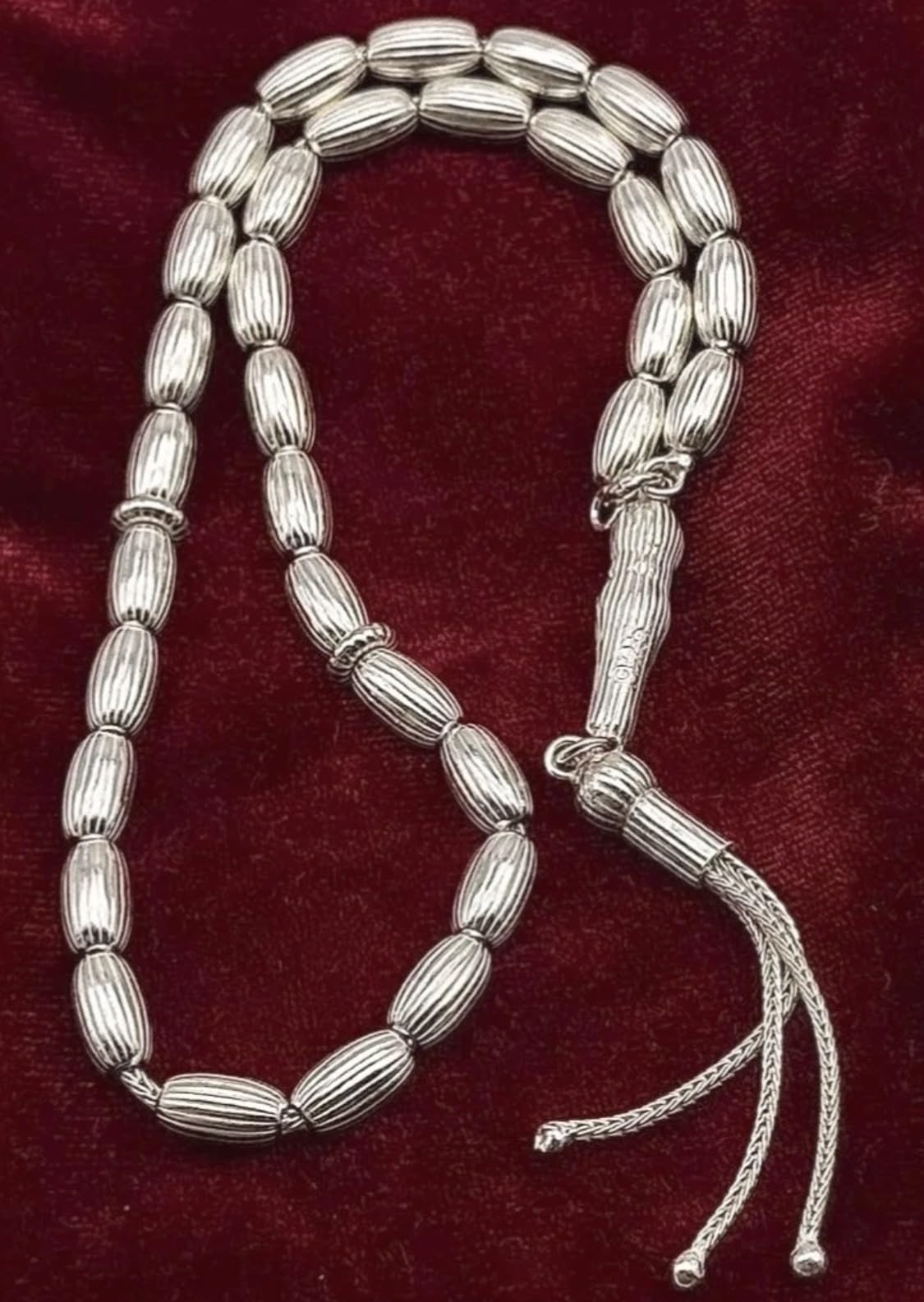Generisch Gebetskette aus 925 Silber Tesbih Gümüş Büyükboy Çizgi 925 ayar Gümüs9mm Arpa kesim Tespih Subha Misbaha Rosary Geschenkidee mit Geschenk Box