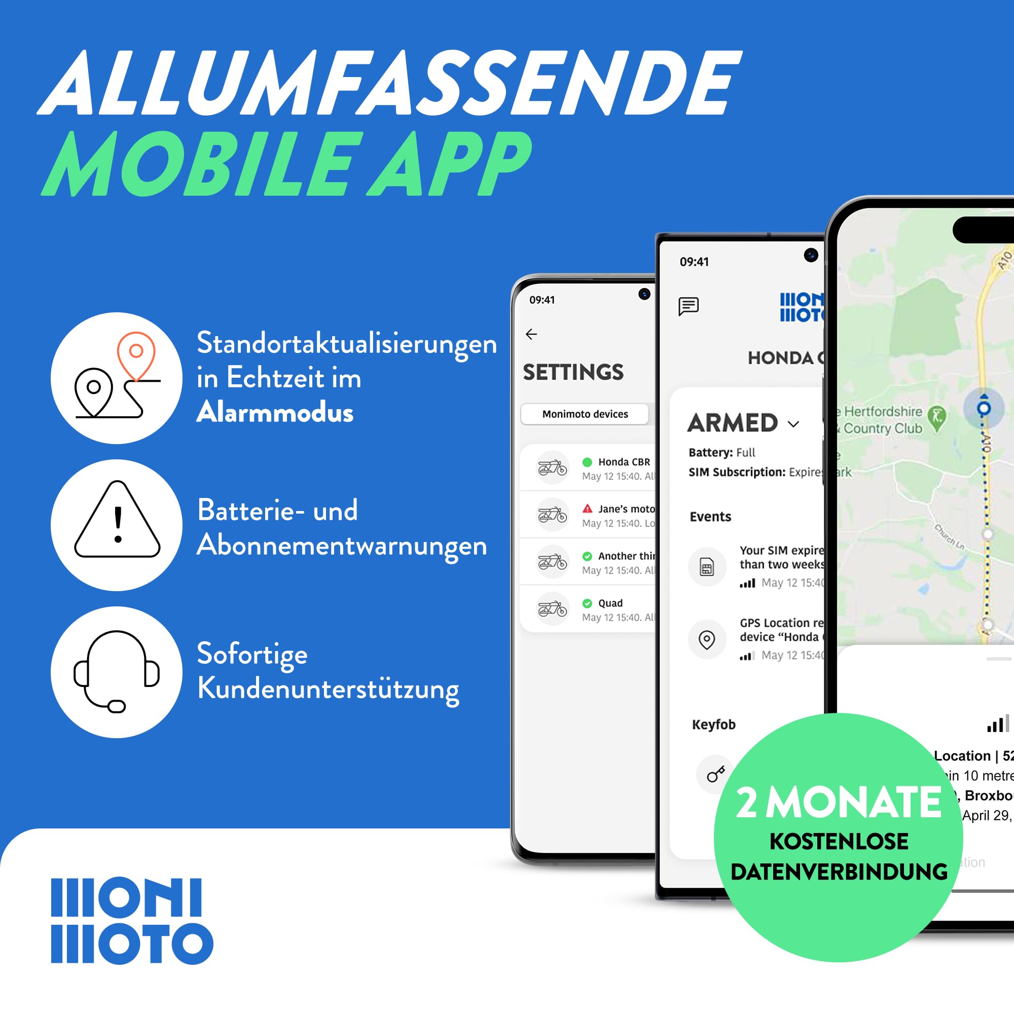 Monimoto 9 Anti-Diebstahl GPS und Alarm Tracker DIY-Installation, Keine Verkabelung, wasserdicht, globale Abdeckung - Smart GPS-Tracker für Motorräder, Autos, Fahrräder, ATVs, Boote, Wohnmobile