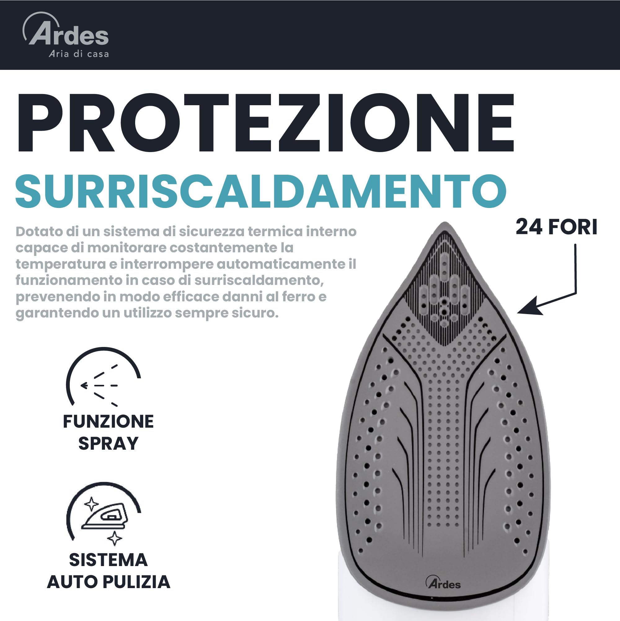 ARDES ARSTIR01W Plancha de vapor Vapor Pro COMPACT, 2000 W, depósito de 0,20 litros, salida de vapor de 120 g/min, con suela de cerámica, mango ergonómico, fácil de manejar y ligera