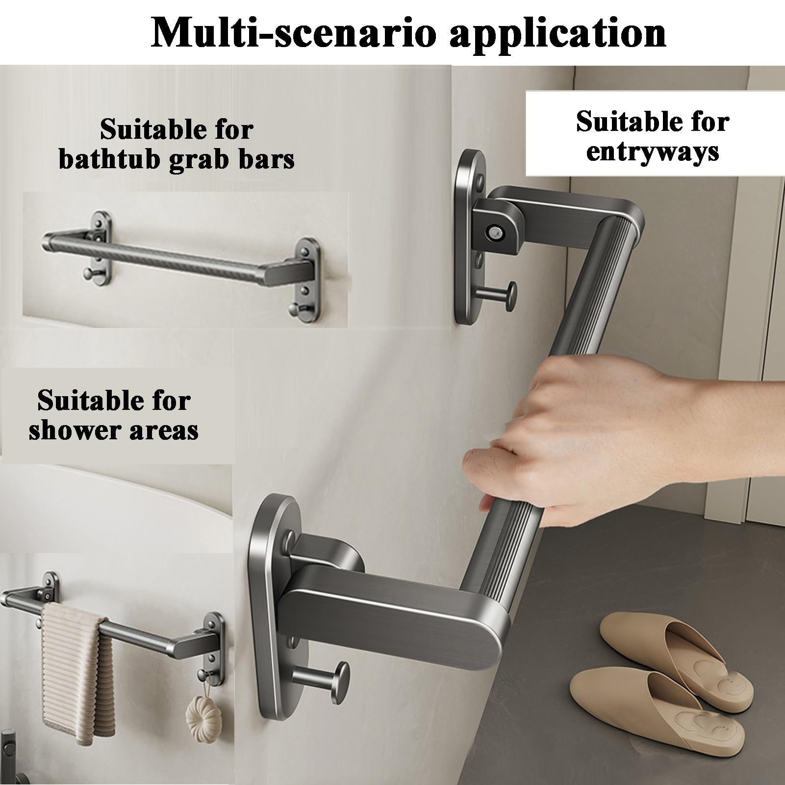Barra De Agarre De Ducha Seguridad Plegable, Pasamanos Ayuda A La Movilidad, Mango Ducha Asistencia Soporte Equilibrio Montado En La Pared La Bañera(Color2,L-50cm)