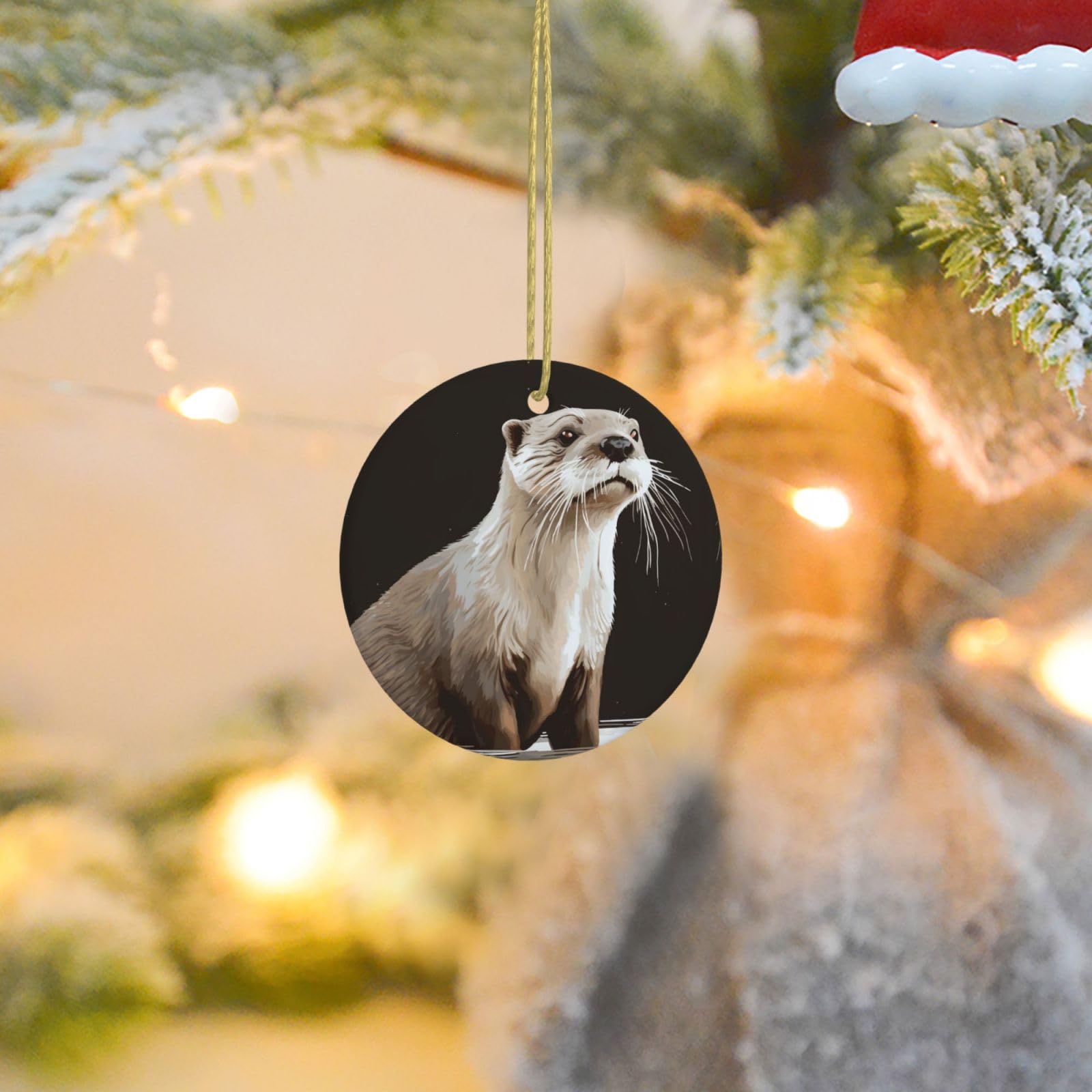 Christmas Ornaments for Christmas Tree Decoration Ceramic Hanging Otter Ornament with Gold Ribbon Crafts Round Pendant for Keepsake Gifts Glass Xmas Decor Party Supplies