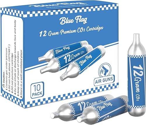 BLUE FLAG 12-Gram CO2 Cartridges for Pellet Guns BB Guns and Airsoft Guns 10 Pack