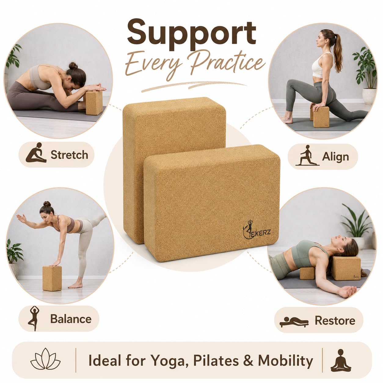 Exerz Blocchi Yoga 2 Pezzi, Pilates Blocco