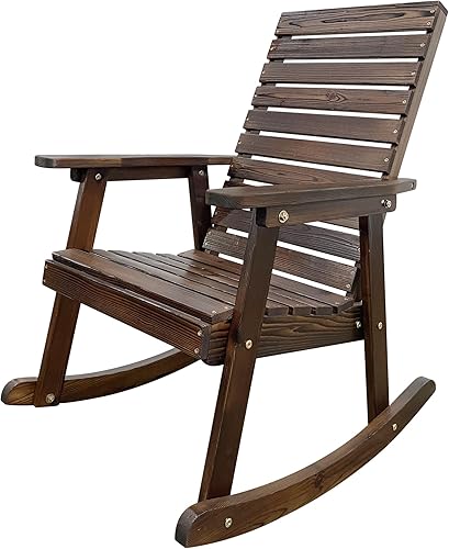 Mega Casa Mecedora de madera con respaldo alto y asiento contorneado, madera de abeto maciza, resistente 600 libras, para exteriores e interiores,