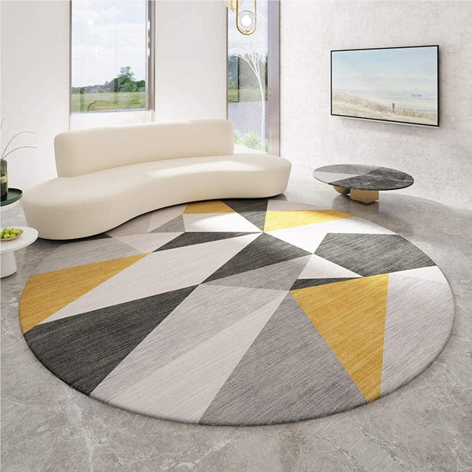 Tapis rond géométrique gris antidérapant pour sécuriser le couloir