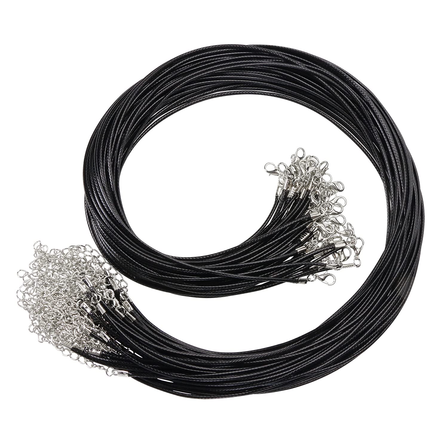 Shapenty 2mm Diameter Waxed Necklace Cord Rope with Lobster Claw Clasps and Extender Chains Bulk for Pendant Bracelet Jewelry Making Displaying Resin Bead Charms, 40PCS (Black, 24 Inch)