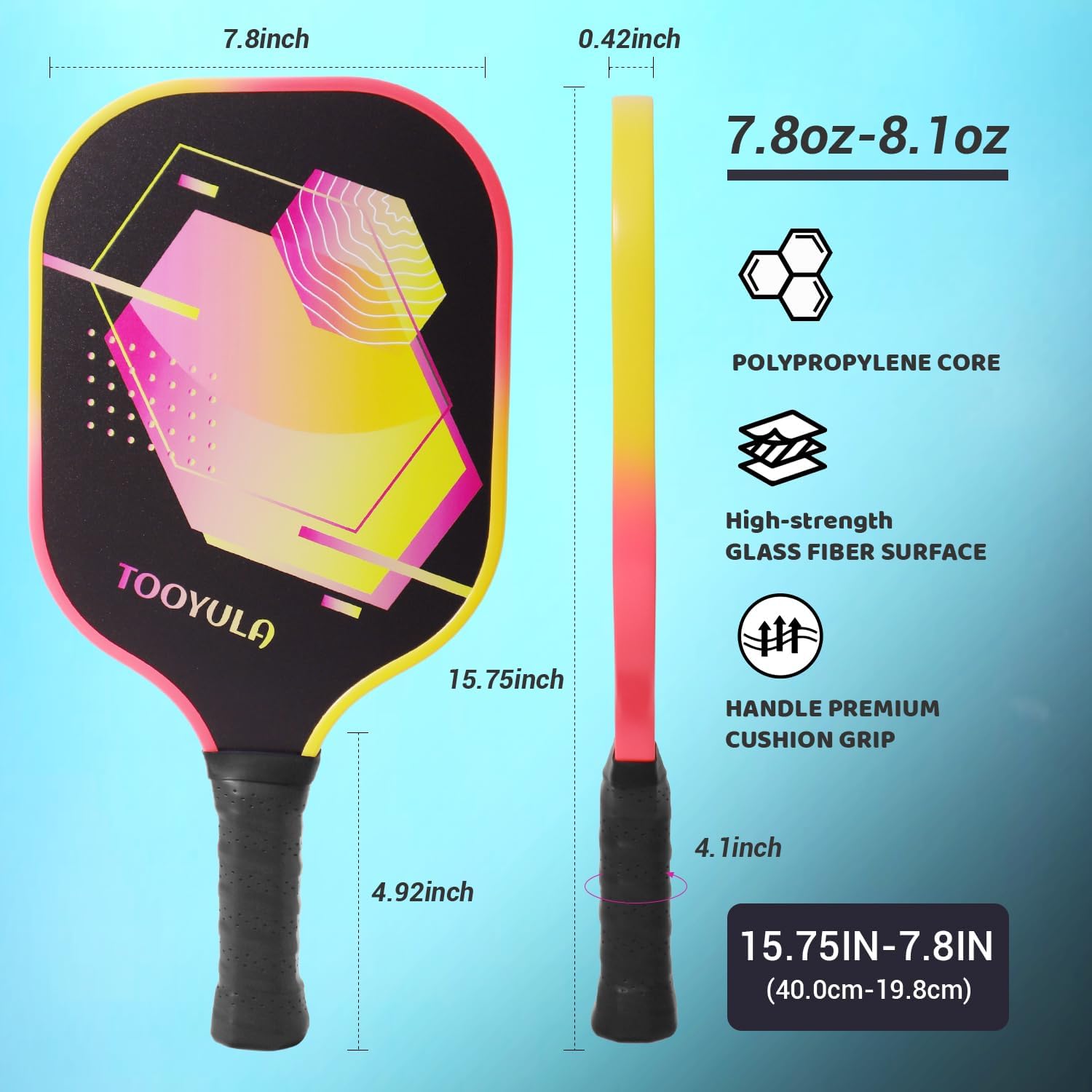Glass Fiber Pickleball Paddle 10mm Honeycomb Polymer Core 2 of Pickle Ball Rackets Set
