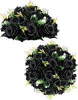 Vista 1 de BLOSMON Bolas de Flores para Bodas, Centros de Mesa de Rosas, 2 Piezas, Flores Artificiales Negras, Bolas Florales Colgantes, Decoración de Arreglos