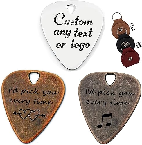 Vista 91 de JUPPE Púas de guitarra grabadas de bronce personalizadas, regalos musicales para guitarrista I'd Pick You Every Time, regalos de cumpleaños