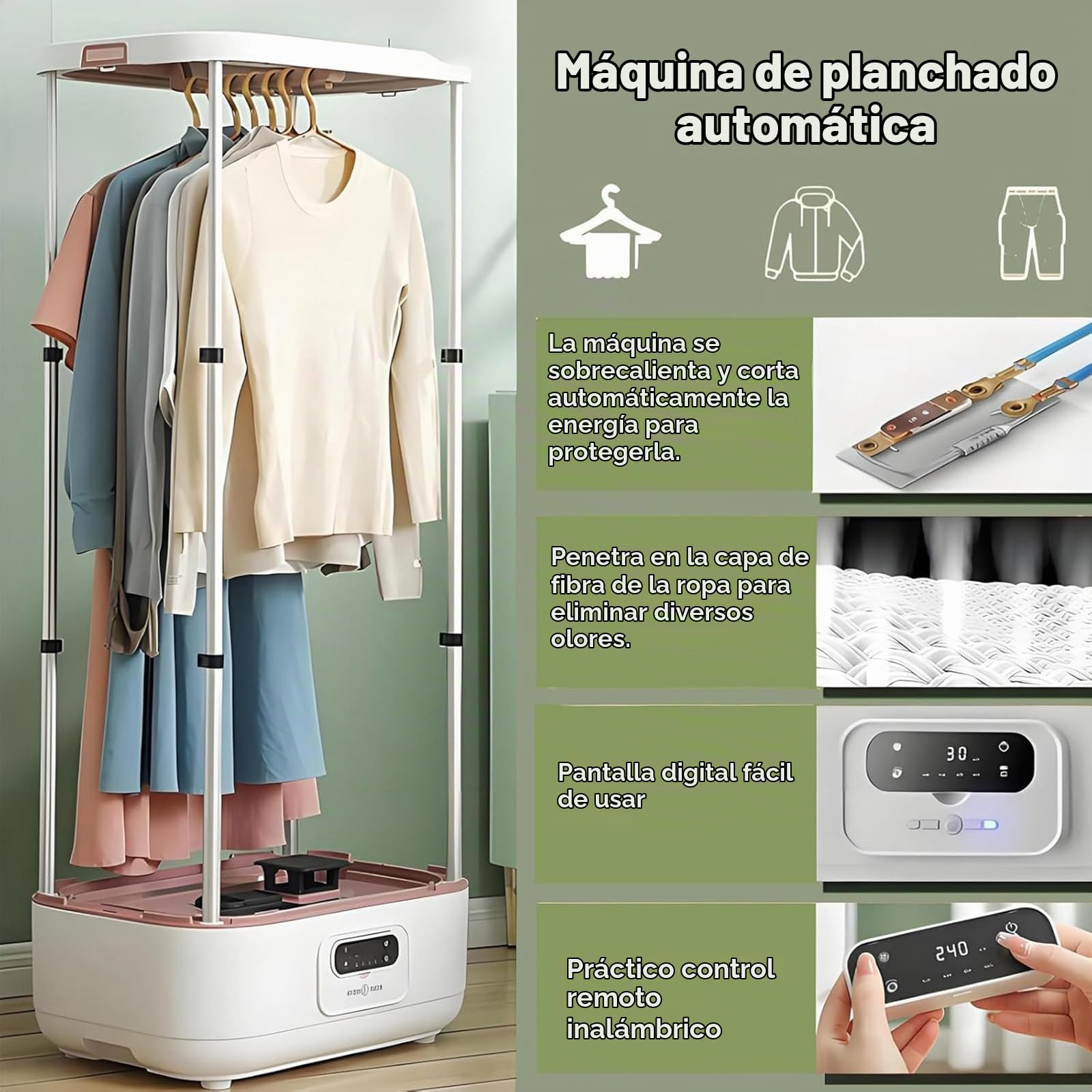 Plancha Ropa Vertical Máquina de Planchado Automática, Secadora de Ropa, Máquina de Secado a Vapor, Portátil, Doméstica, Máquina de Planchado de Secado de ácaros, Máquina Eliminación Arrugas