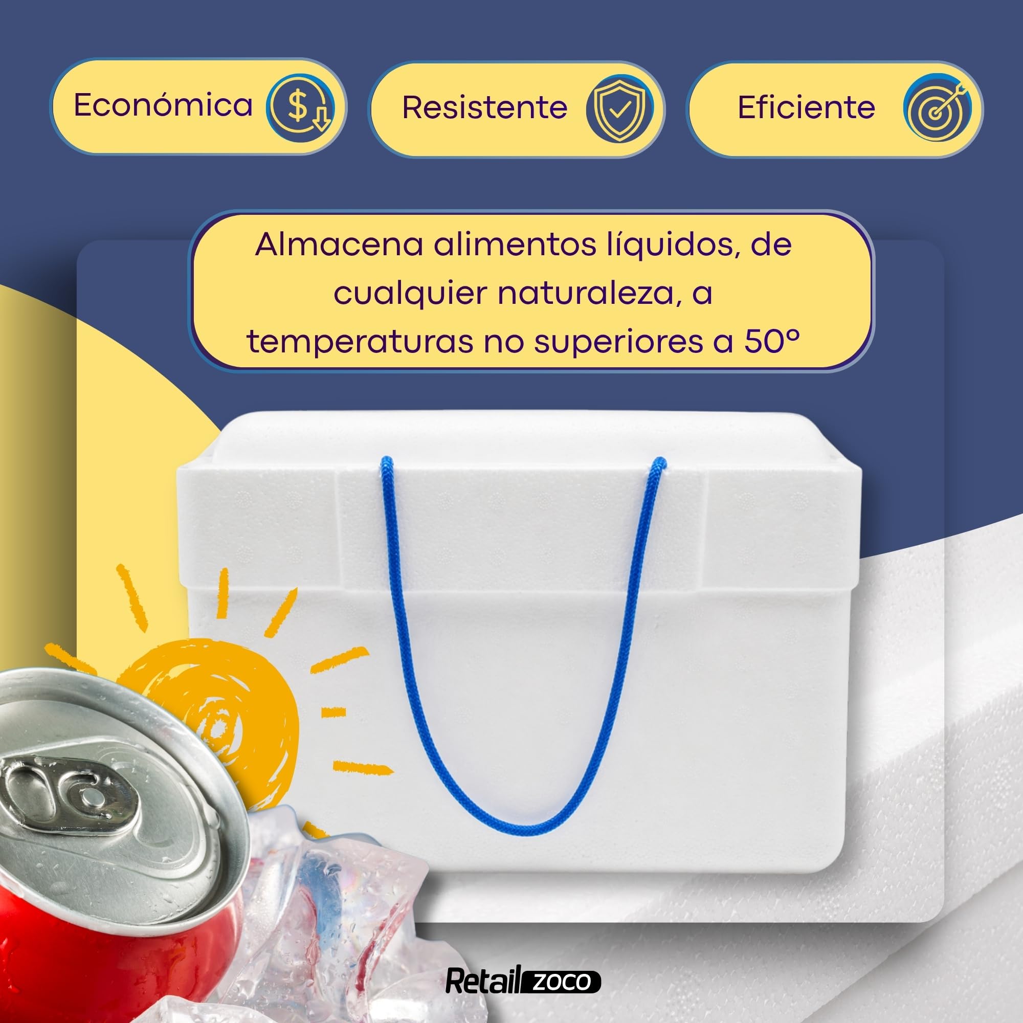 Neveras de Acampada, Nevera de Poliestireno, Nevera Porta alimento con cordón, Ideales para Salidas al Campo, a la Playa, a Fiestas o al Trabajo