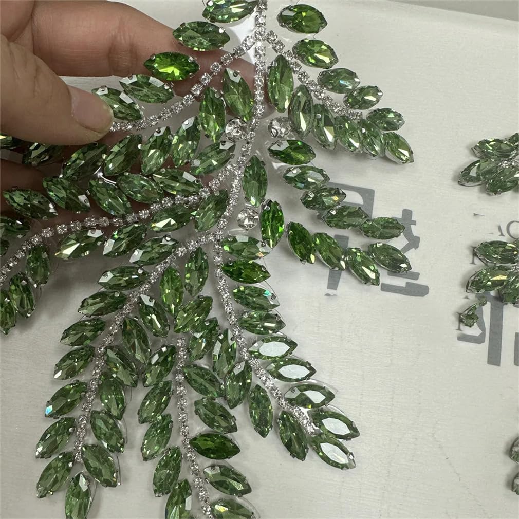 Generic 1Pairs Handmade 3D Rhinestones Iron On Applique Patches for Clothes Decoration, silver
