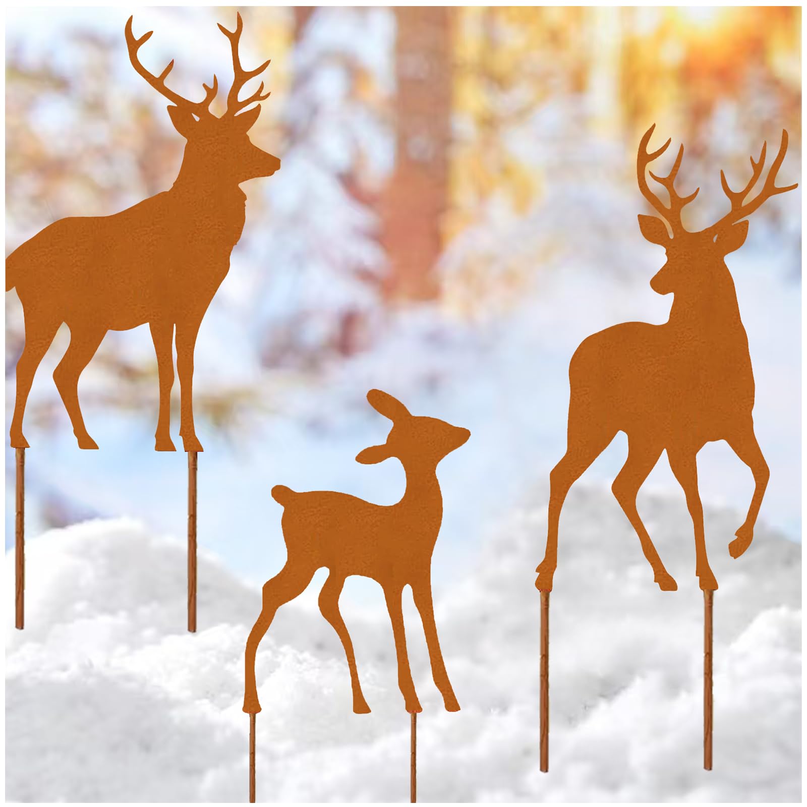 Ljevandria Gartenstecker Rentier Deko Weihnachten 3er Set Hirsch Roststecker Herbst Winter Garten Deko Draußen Metall REH Weihnachtsdeko Gartendeko Landhausstil Herbstdeko Winterdeko Outdoor (C)