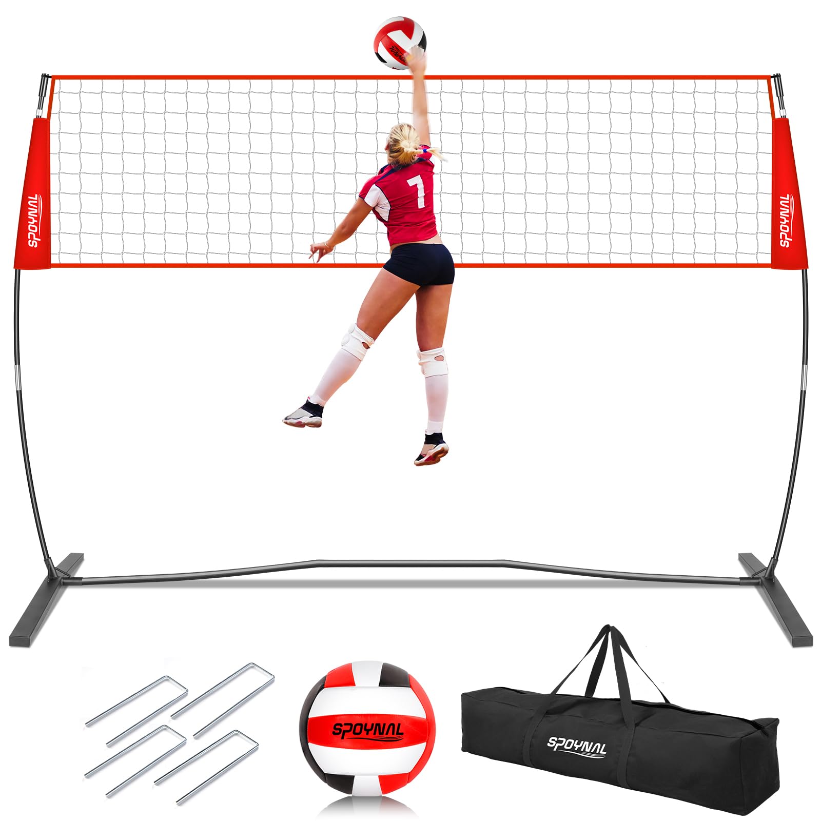 Photo 1 of 12FT/20FT Portable Volleyball Net System for Backyard - Adjustable Height Freestanding Training Equipment, Outdoor Indoor Practice Set with Carry Bag & PU Ball